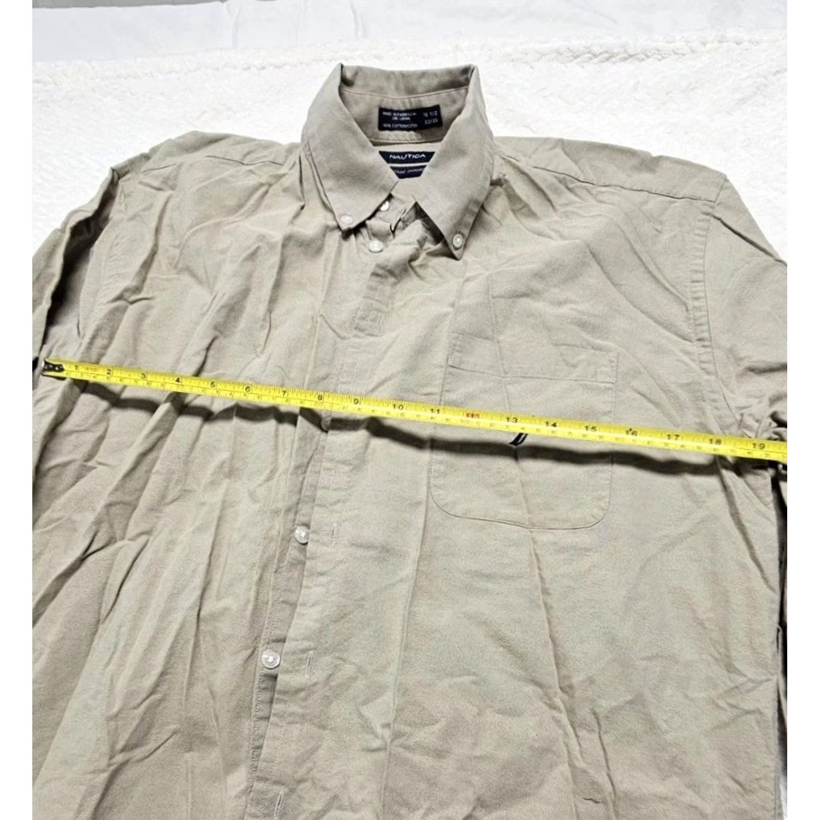 Nautica NAUTICA MENS Shirt 100% COTTON BEIGE BUTTON COLLAR SLEEVE NO WRINKLE Size US L / EU 52-54 / 3 - 5 Thumbnail