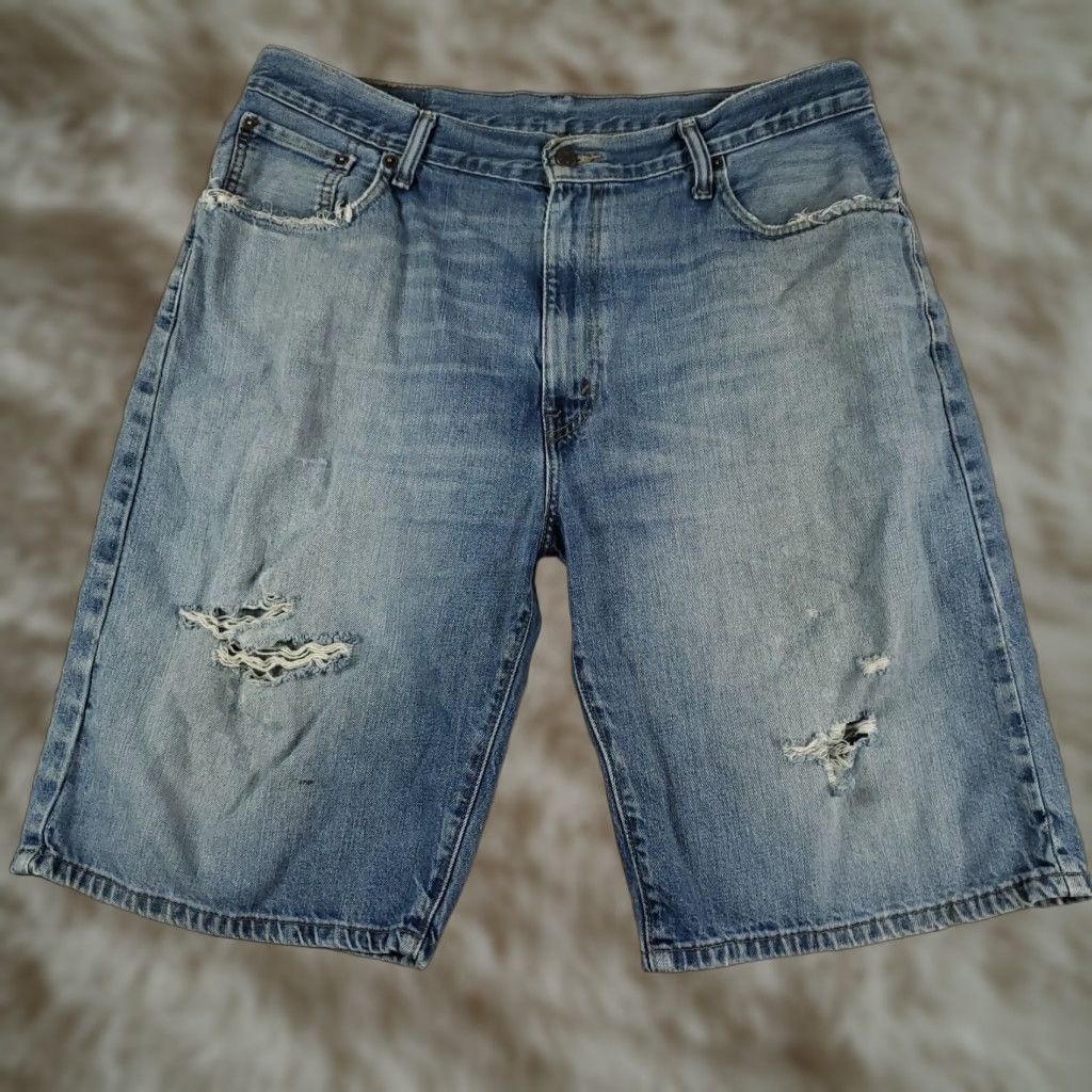 Levi's Levis Strauss 569 Shorts Mens Size 36 Blue Distressed Loose Fit Denim Jeans * Size US 36 / EU 52 - 1 Thumbnail