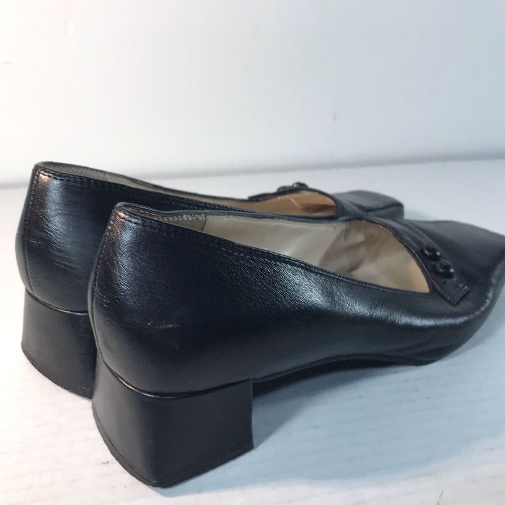 Vintage Madeline Chestnut Black Leather Block Heel Dress Shoes Womens Size 7.5M Square Toe Size M / US 6-8 / IT 42-44 - 5 Thumbnail