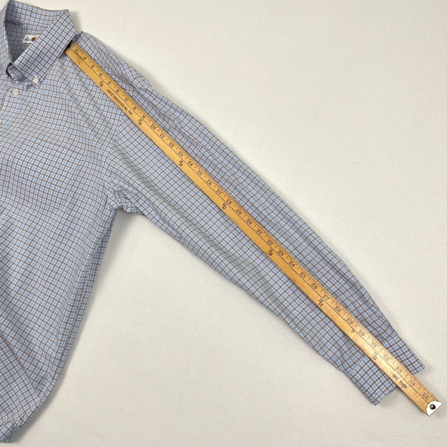 Vintage Alan Paine England Mens XL Blue Brown Plaid Button Down Shirt Business Casual Formal Workwear Shirt Size 46R - 7 Thumbnail