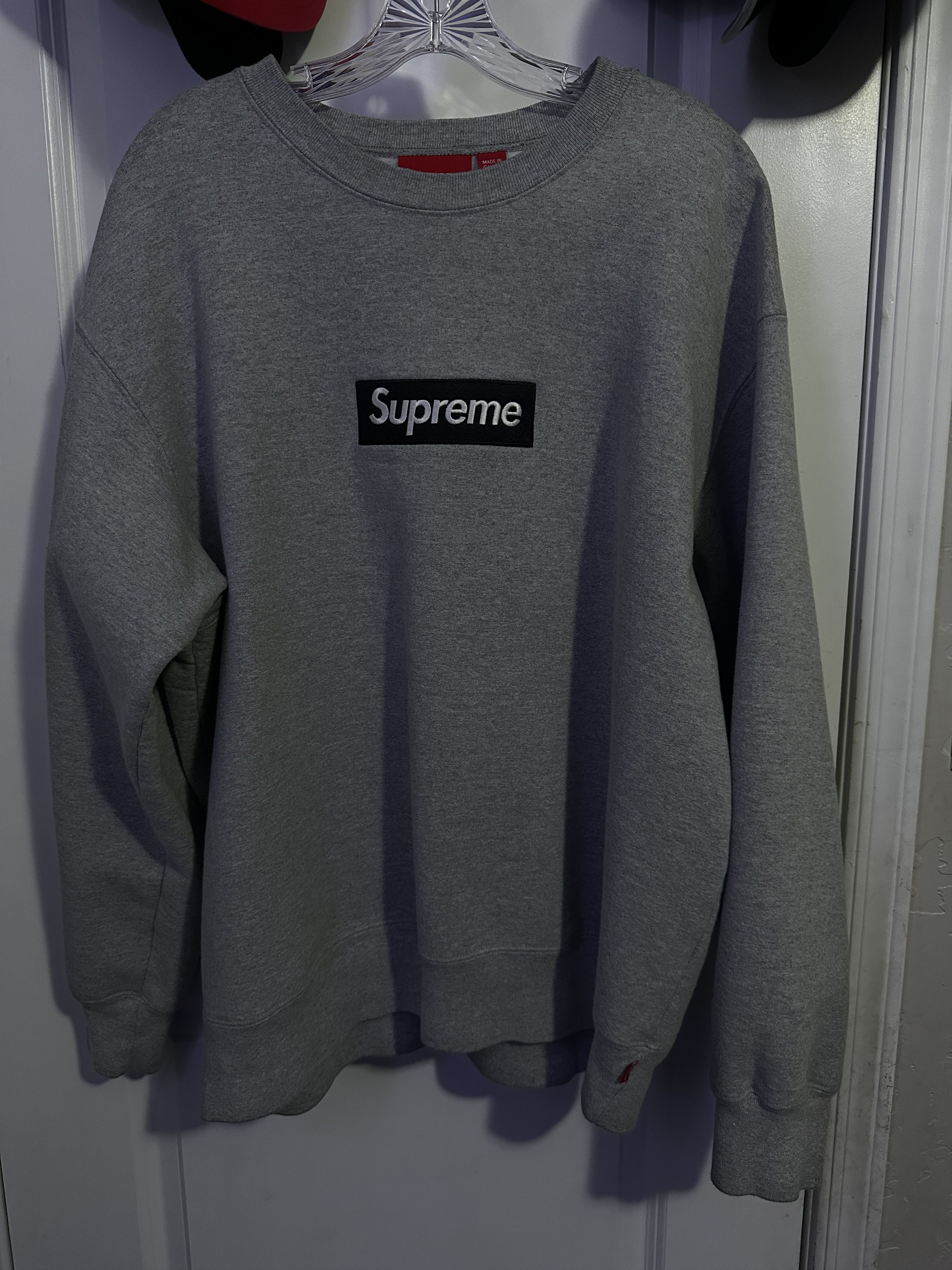 Supreme Box Logo Crewneck Heather Grey outlet Grau Schwarz(FW22)