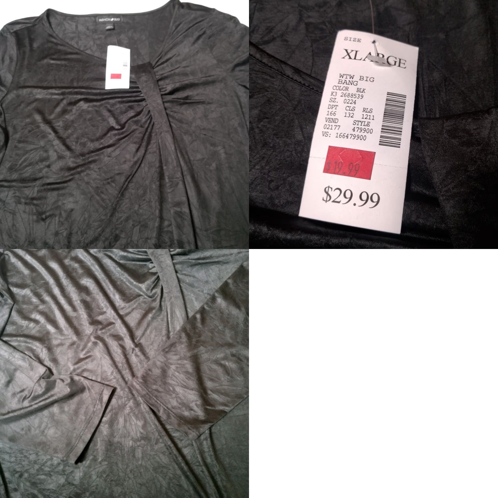 Vintage VINTAGE Fashion Bug Tunic Shirt XL Black Long Sleeve Stretch Crinkle Polyester NOS Gothic Y2K Vampire Casual Women Size XL / US 12-14 / IT 48-50 - 8 Thumbnail