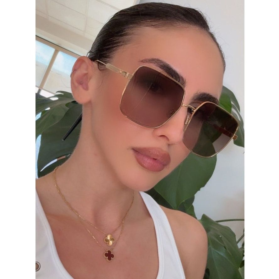 Dior NEW Dior Cannage S1U Metal Square Sunglasses in Gold Grey Size ONE SIZE - 1 Thumbnail