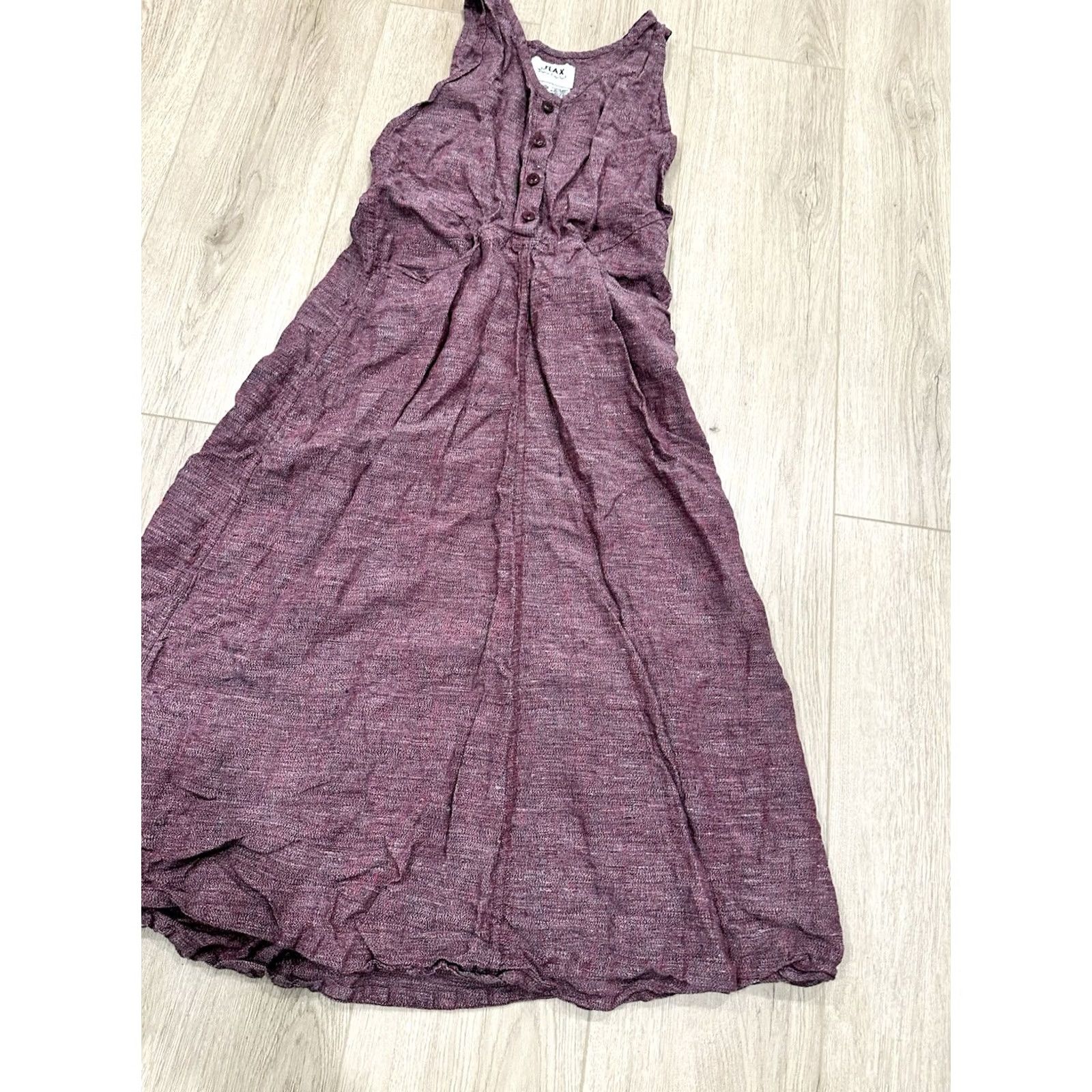 FLAX FLAX by Jeanne Engelhart Plum Linen Dress Sleeveless Button Size Small Women Long Pockets Size 28" / US 6 / IT 42 - 2 Thumbnail