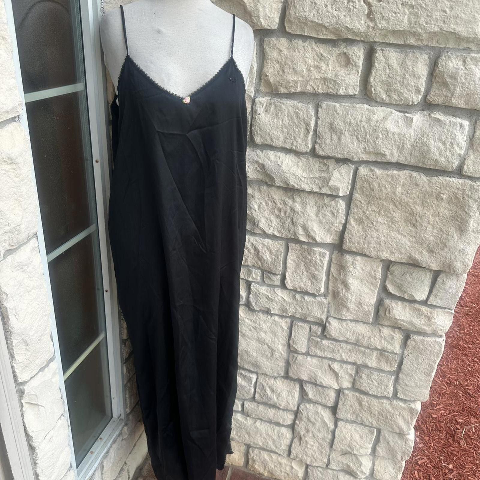 Diane von Furstenberg Diane Von Furstenberg Vintage Black Pajama Slip Gown Large Size ONE SIZE - 1 Thumbnail
