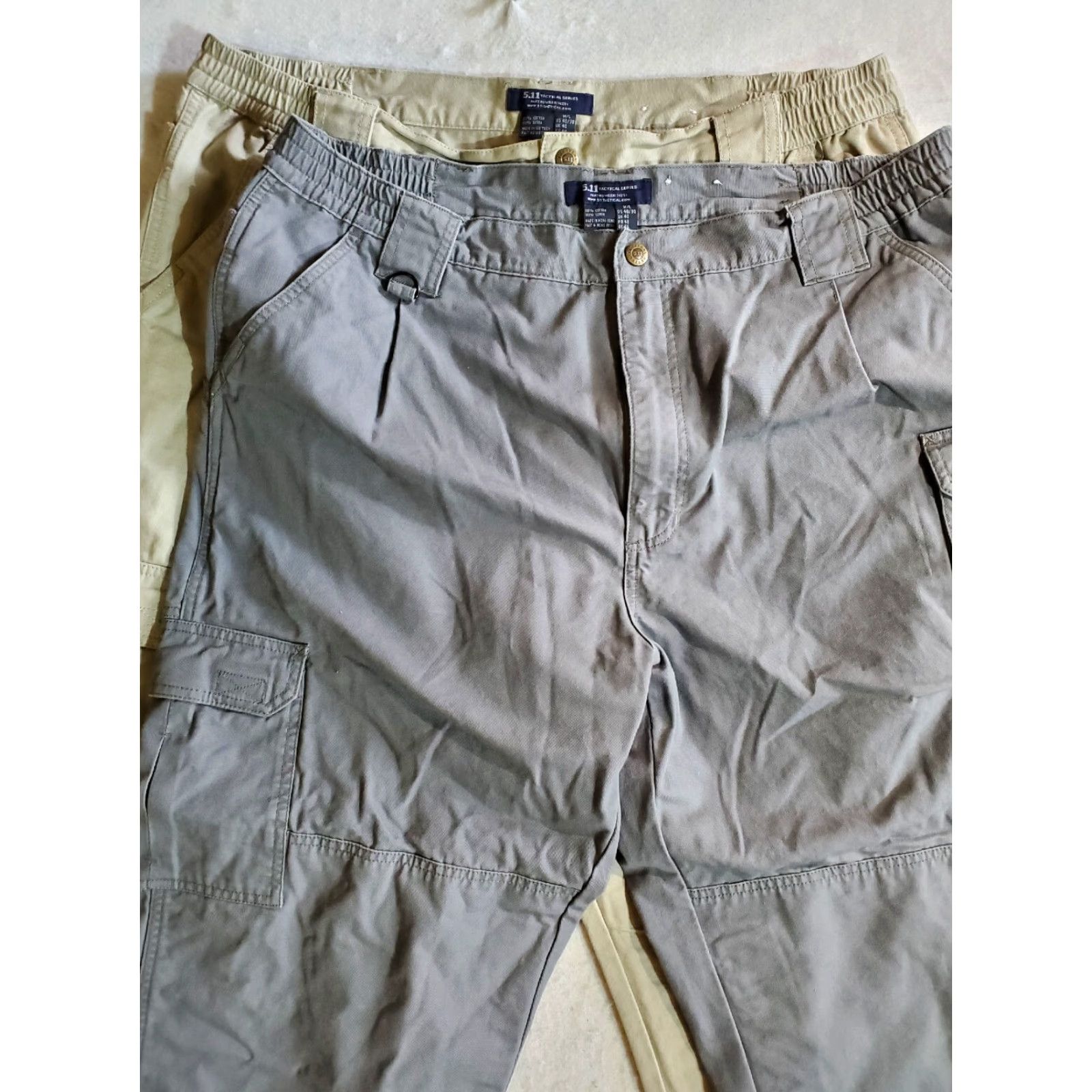 Vintage 5.11 Tactical Pants Mens 40x30 Cargo Pockets Tan & Gray 2 Pair 74251 Relaxed Straight Canvas 100% Cotton Utility Workwear Casual Size US 40 / EU 56 - 2 Thumbnail