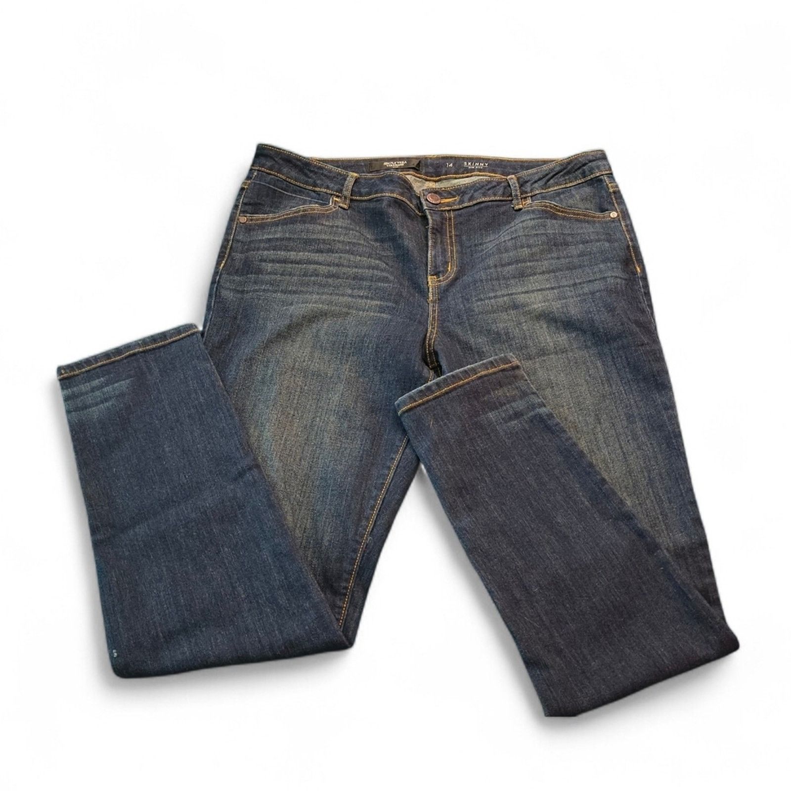 Vera Wang Simply Vera Vera Wang Skinny Jeans Size 14 Dark Wash Yellow Size 36" / US 14 / IT 50 - 6 Thumbnail