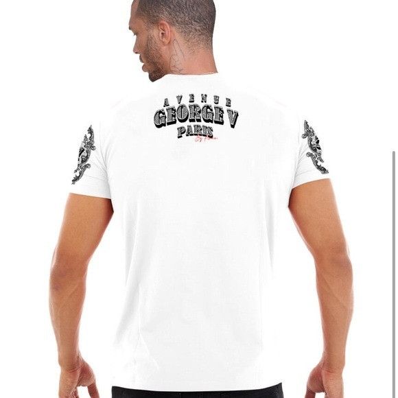 Designer George V Black White Designer Men’s Rhinestone Tee Shirt Size US XXL / EU 58 / 5 - 2 Thumbnail