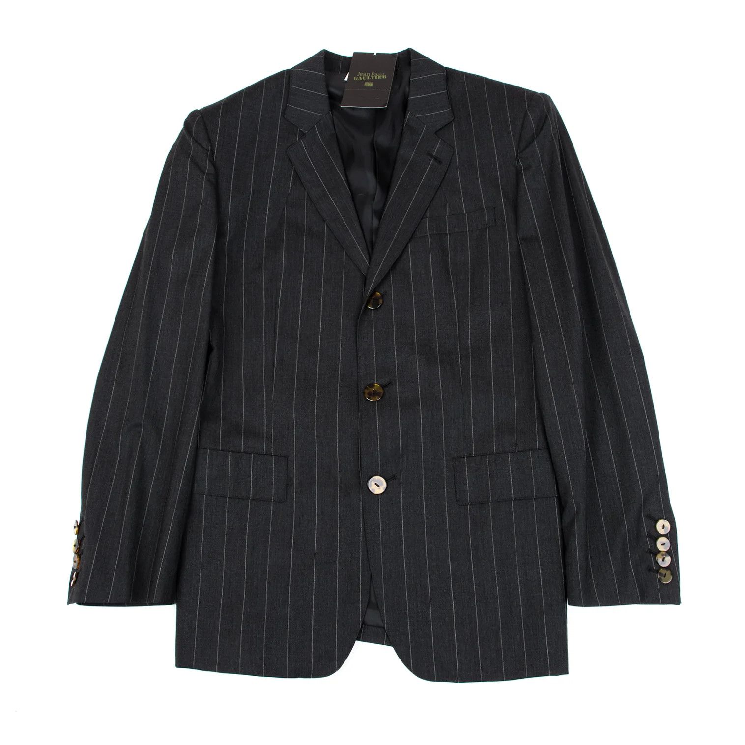 Jean Paul Gaultier Wool Stripe 3-Button Jacket in Gray, Size 48 Size US M / EU 48-50 / 2 - 1 Thumbnail