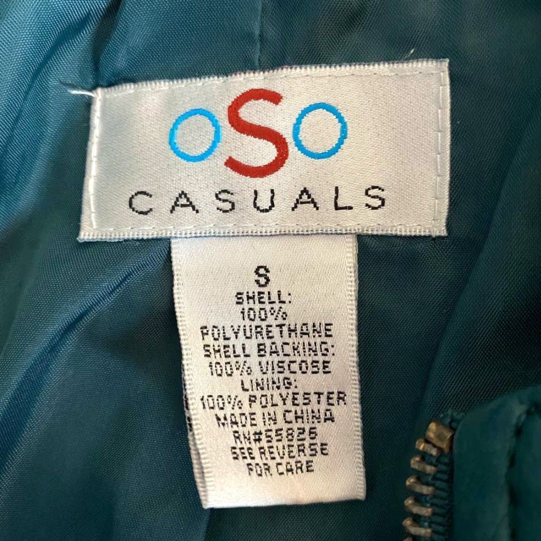 Vintage Green Faux Leather Look Coat Full Zip Stylish Womens Casual Jacket Outerwear Size S / US 4 / IT 40 - 3 Thumbnail