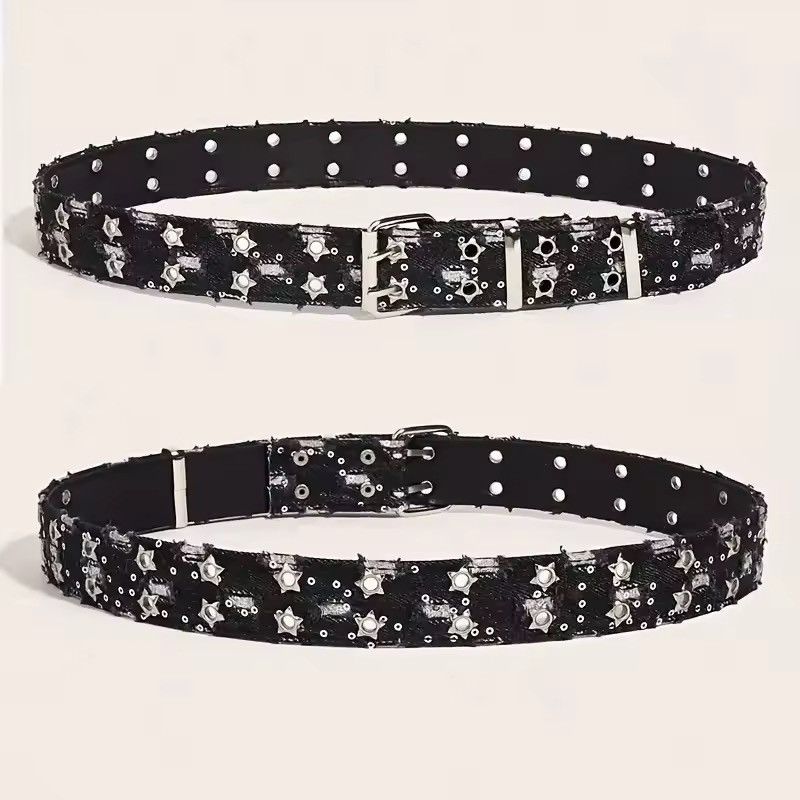 Japanese Brand Denim Girdle HipHop Y2k Star Hollowed Pin Buckle Belt Size 36 - 3 Thumbnail