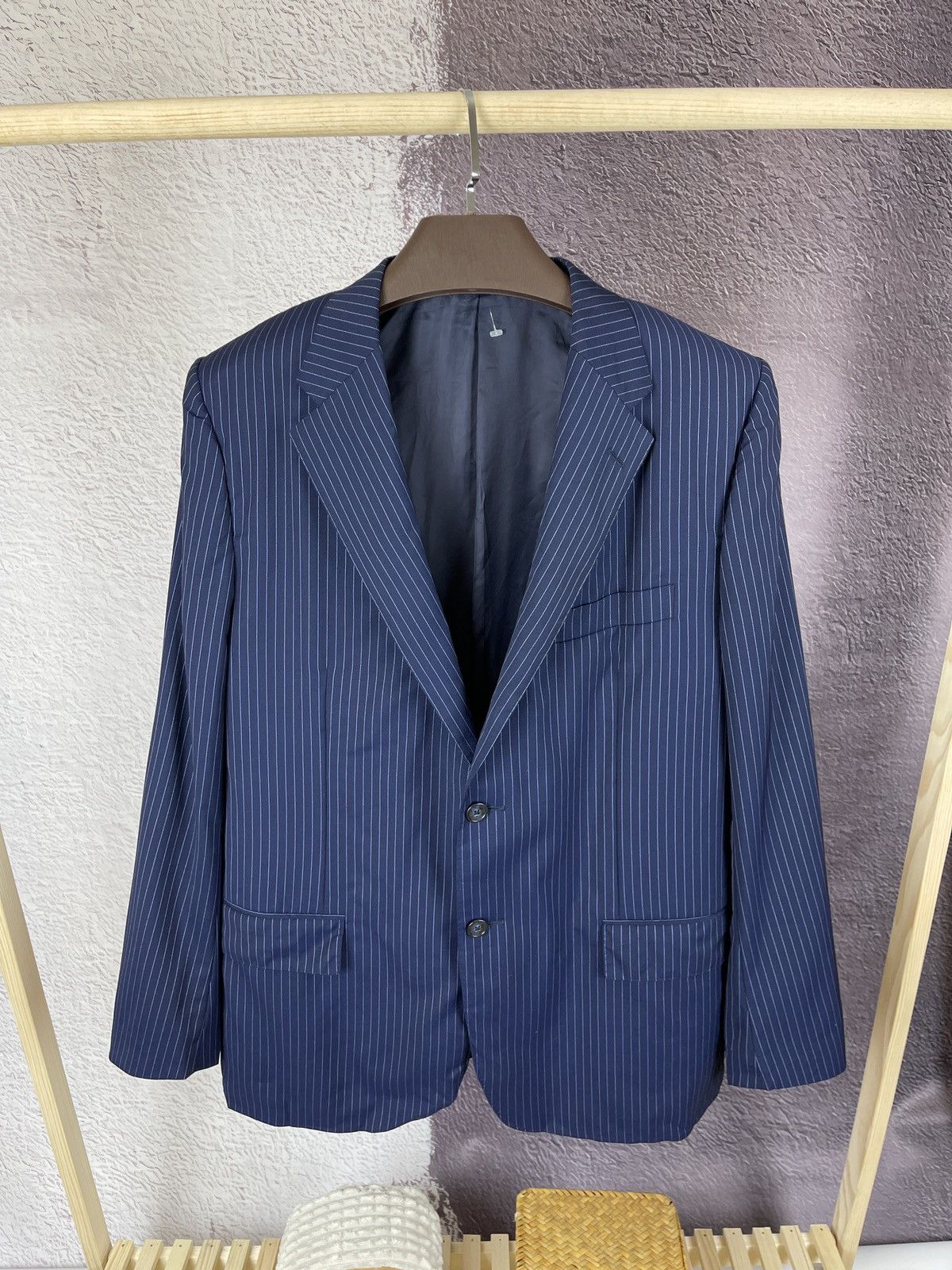 Corneliani blue striped wool mohair 2 button blazer