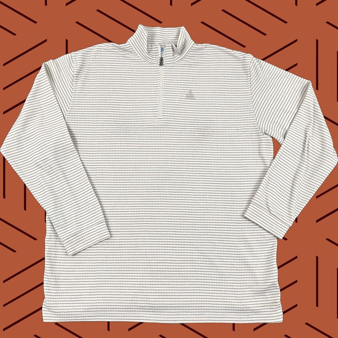 Odlo Odlo Jacket 2XL Mens Cream White Blue Striped Quarter Zip Pullover Performance Size US XXL / EU 58 / 5 - 1 Thumbnail