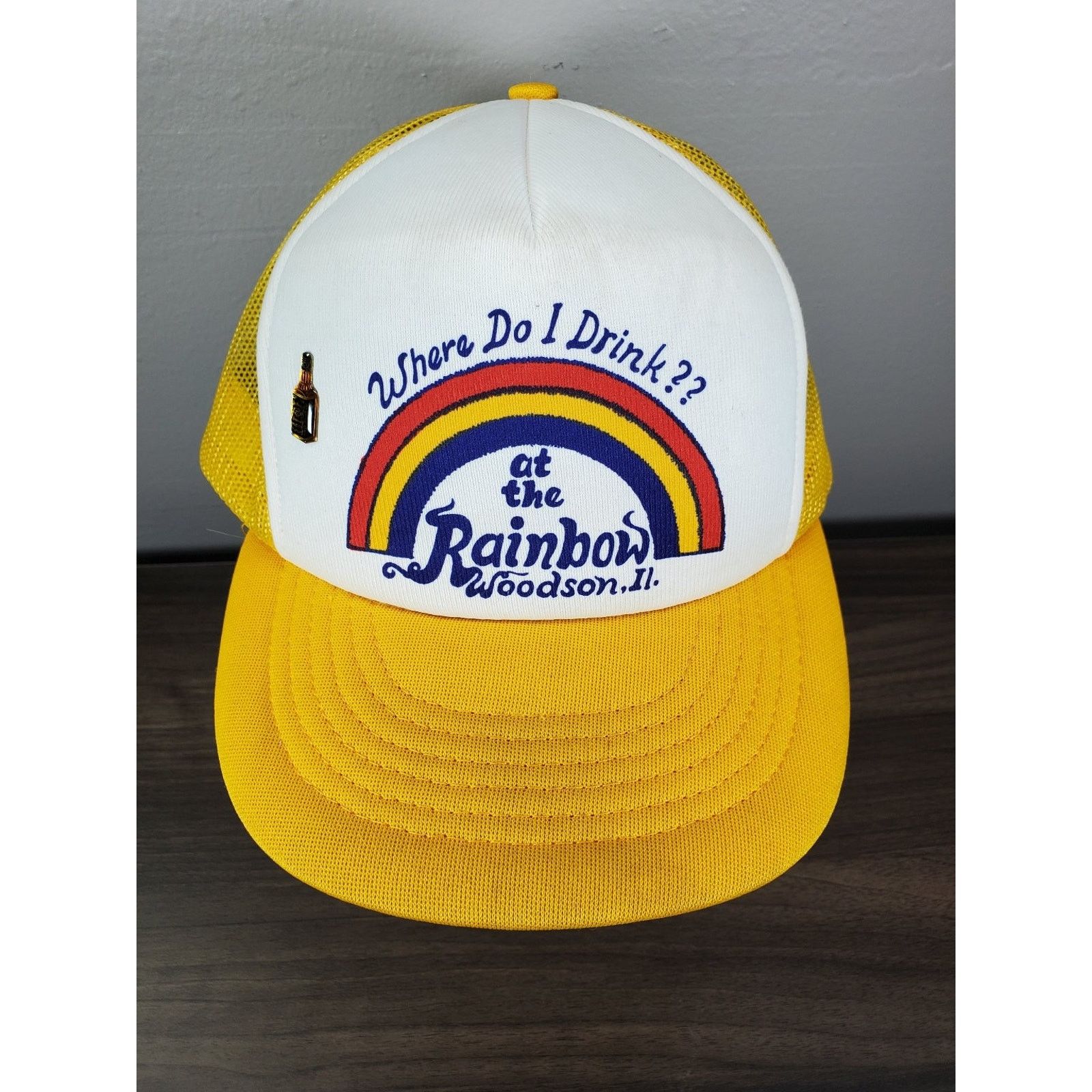 Vintage Rainbow Woodson IL Trucker Hat Drinking Snapback Cap w/ Pin Size ONE SIZE - 1 Thumbnail
