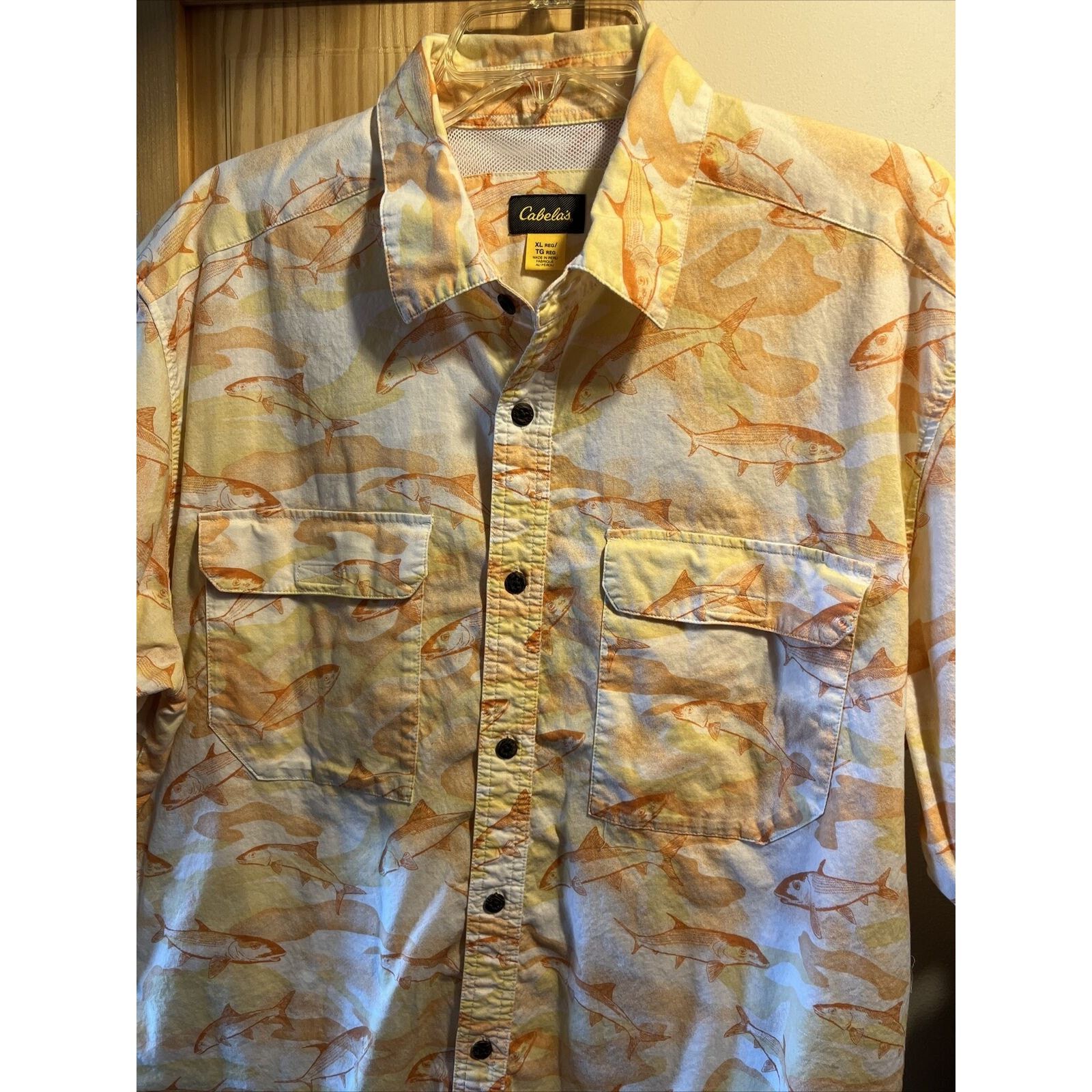 Cabelas Cabelas Shirt Men XL Button Up Orange SS Fish All Over Print Size US XL / EU 56 / 4 - 7 Thumbnail