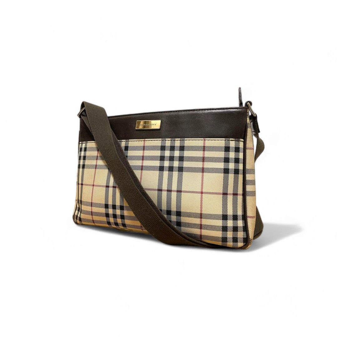 image of Burberry - Pochette Bag Nova Check Leather Crossbody in Beige, Men's
