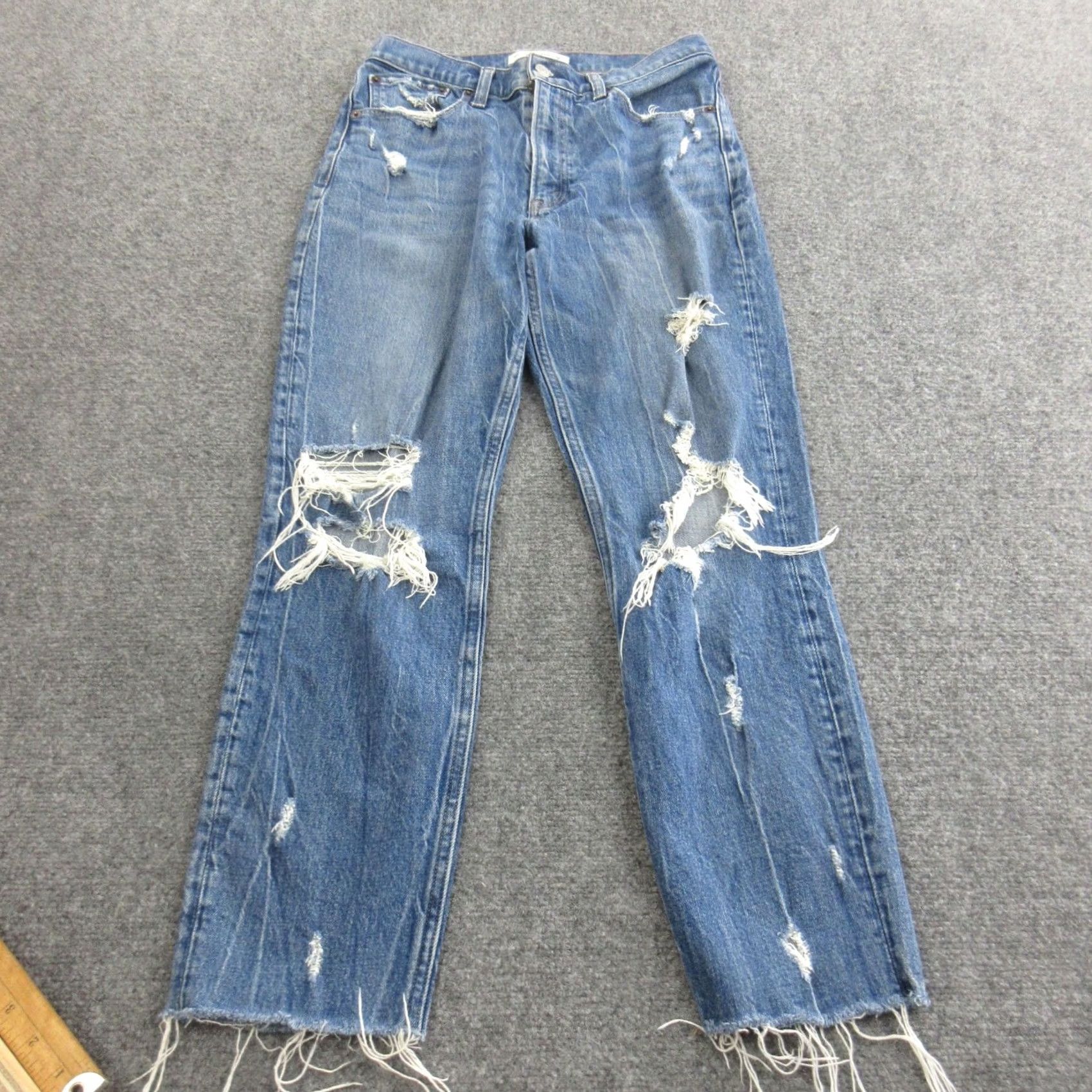 Abercrombie & Fitch Abercrombie & Fitch Jeans Womens 28 Blue The Mom High Rise Distressed Ripped Jeans Distressed WW Mens Women Girls Size 28" / US 6 / IT 42 - 2 Thumbnail