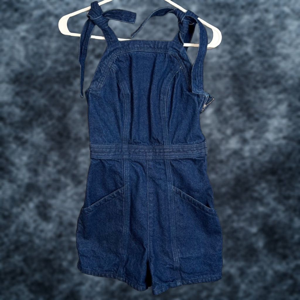 Topshop Topshop Denim Romper Womens Size 2 Sleeveless Tie-Strap 100% Cotton Blue Vintage No N/A Size 26" / US 2 / IT 38 - 1 Thumbnail