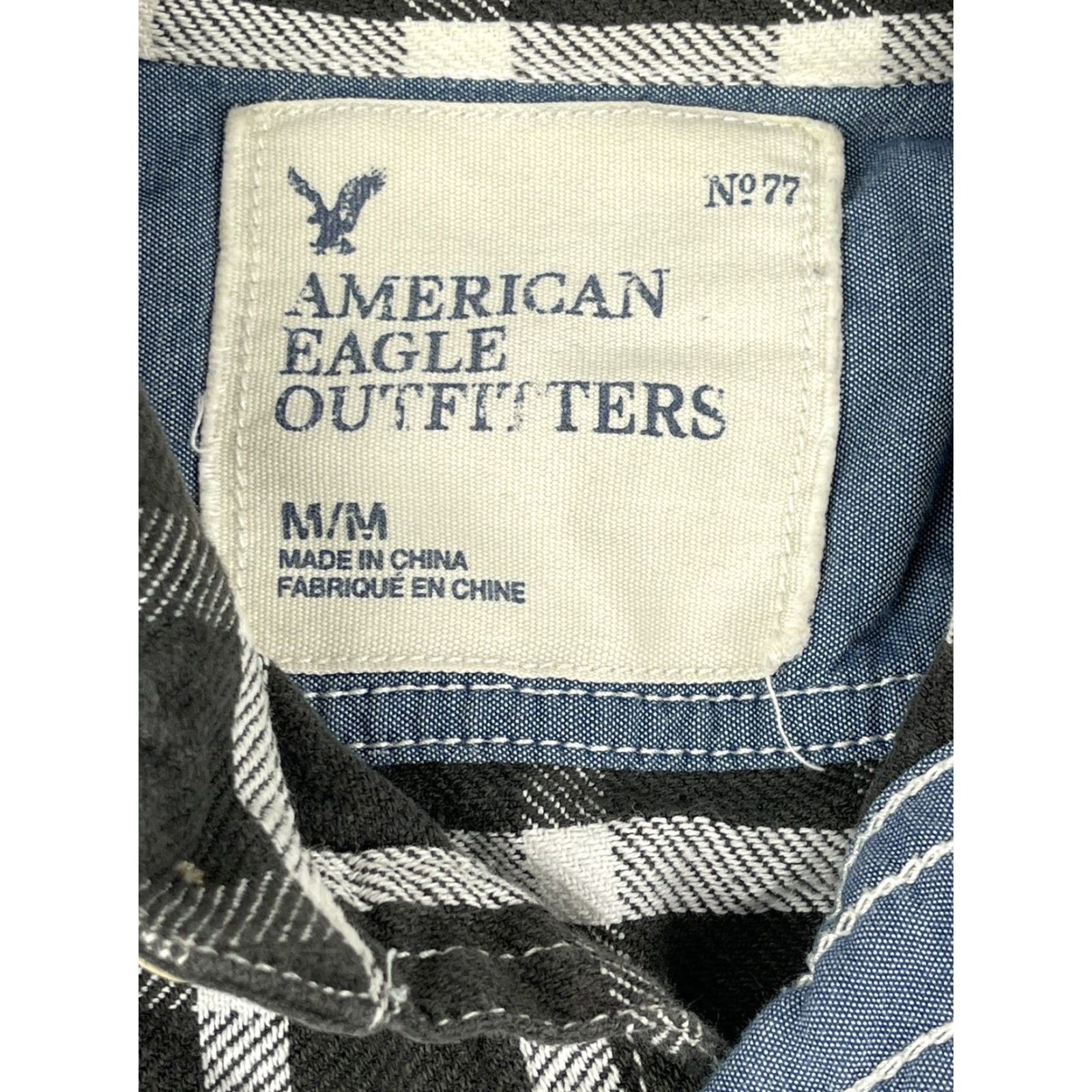 American Eagle Outfitters AE American Eagle Outfitters Mens Button-Down Shirt Flannel Plaid Gray Blue Cotton M Size US M / EU 48-50 / 2 - 2 Thumbnail