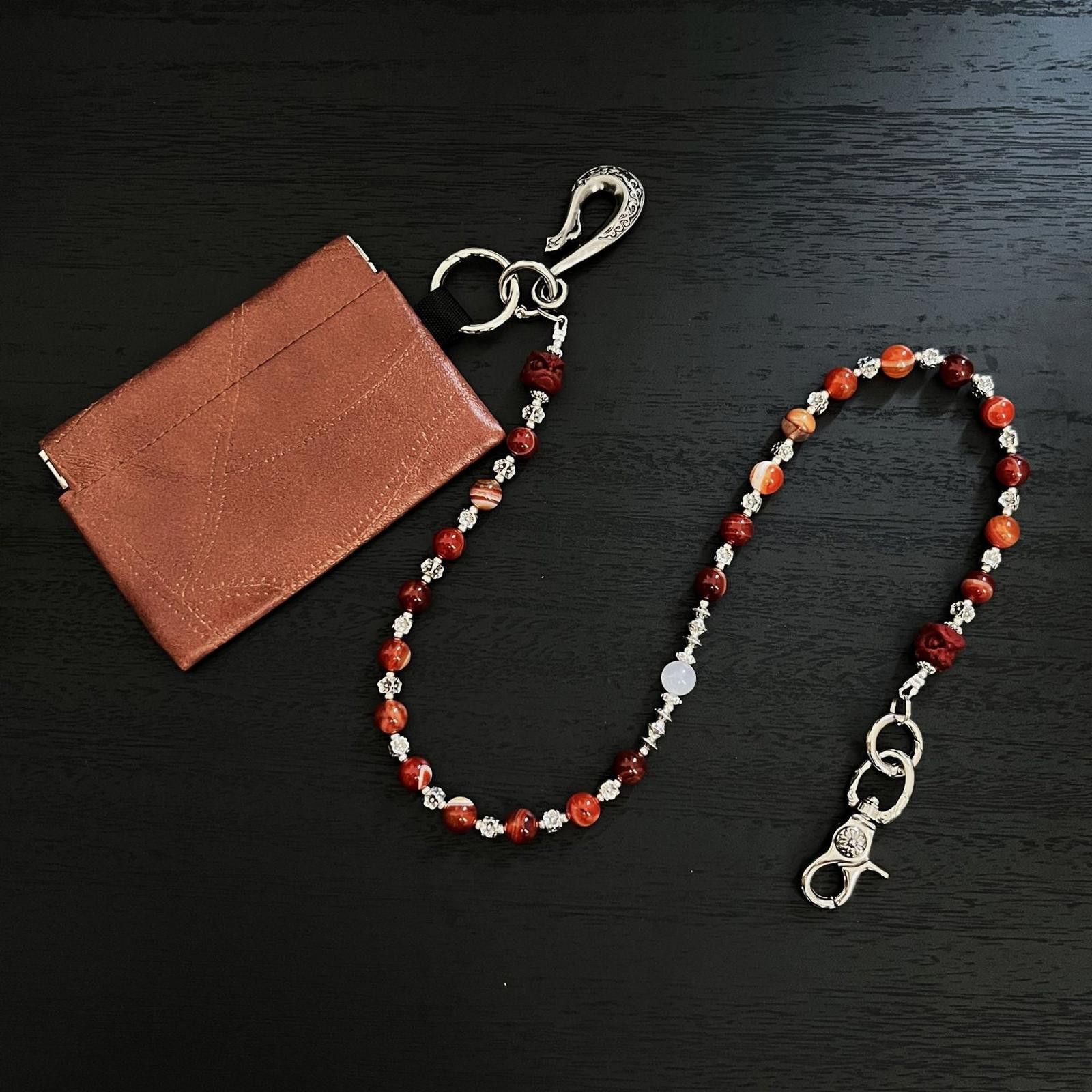 Jewelry Brown Beaded Wallet Chain with Silver Clasp Accessory Size ONE SIZE - 3 Thumbnail