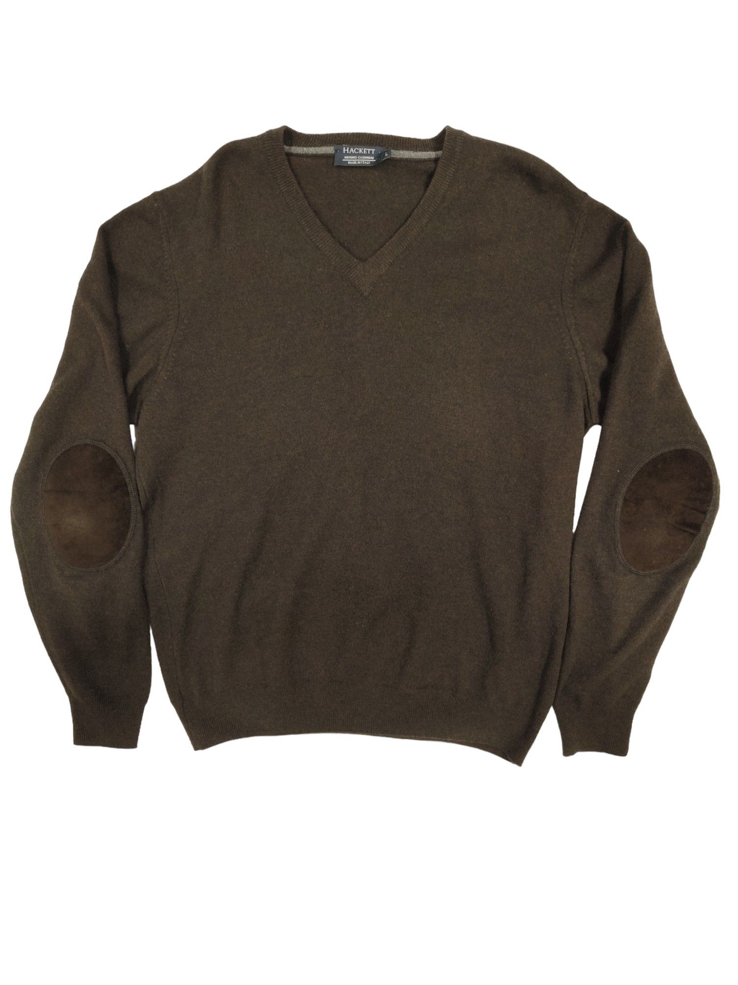 Hackett Dark Brown Merino Cashmere V Neck Sweater Size US L / EU 52-54 / 3 - 1 Thumbnail
