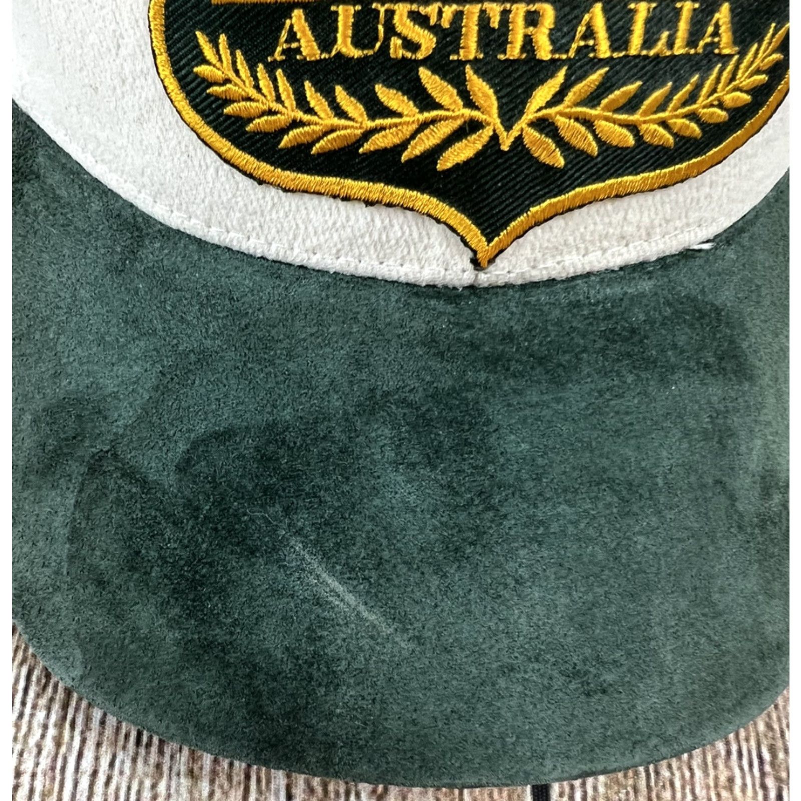 Vintage HaT Australia Tan Green Suede Brim Hat Adjustable Strap Baseball Cap Suede Green Adjustable Men Boys Mens Hat Cap Size ONE SIZE - 2 Thumbnail