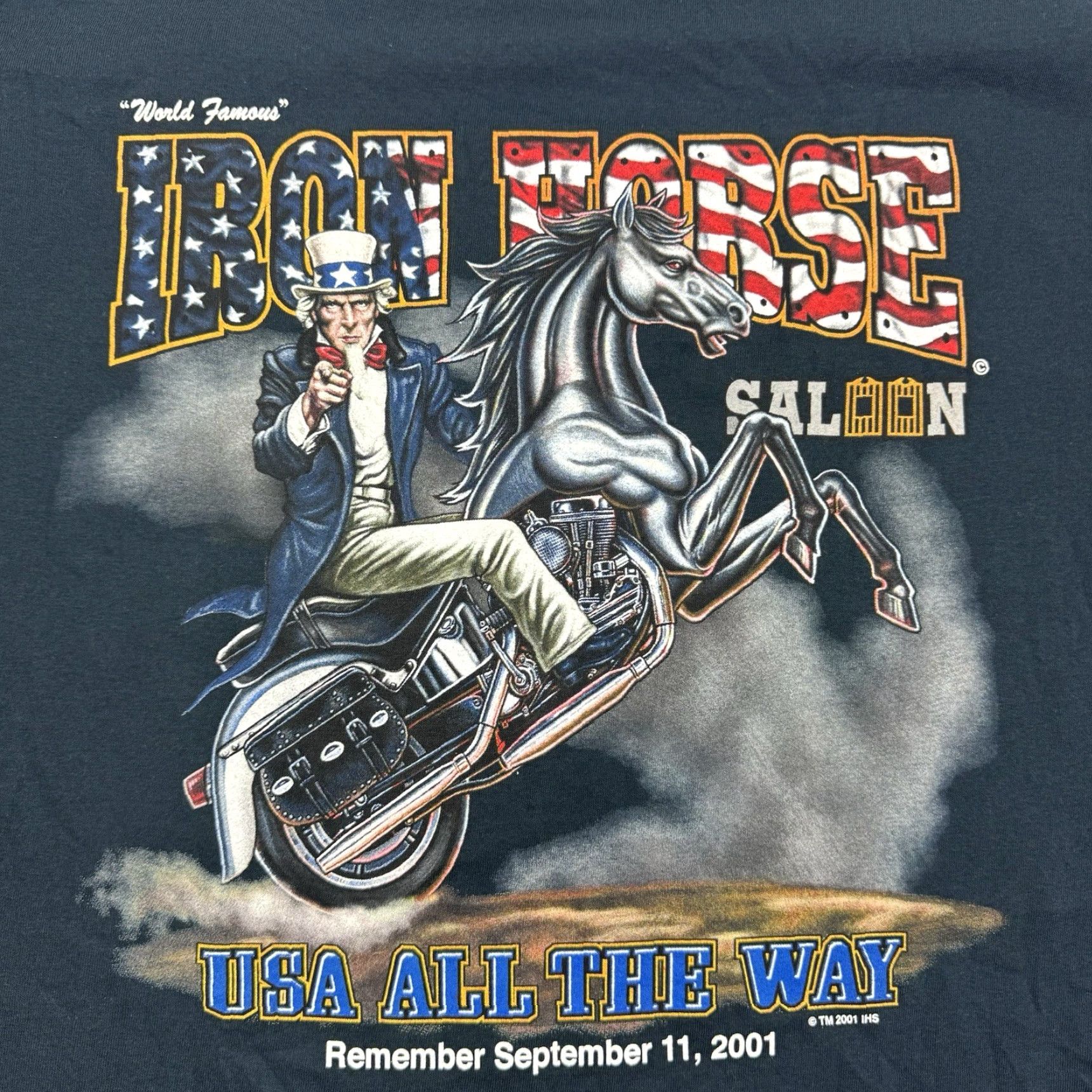 Anvil VINTAGE Iron Horse Saloon T Shirt Adult Large Black 9/11 2001 United States USA Biker Motorcycle Y2K Size US L / EU 52-54 / 3 - 2 Thumbnail