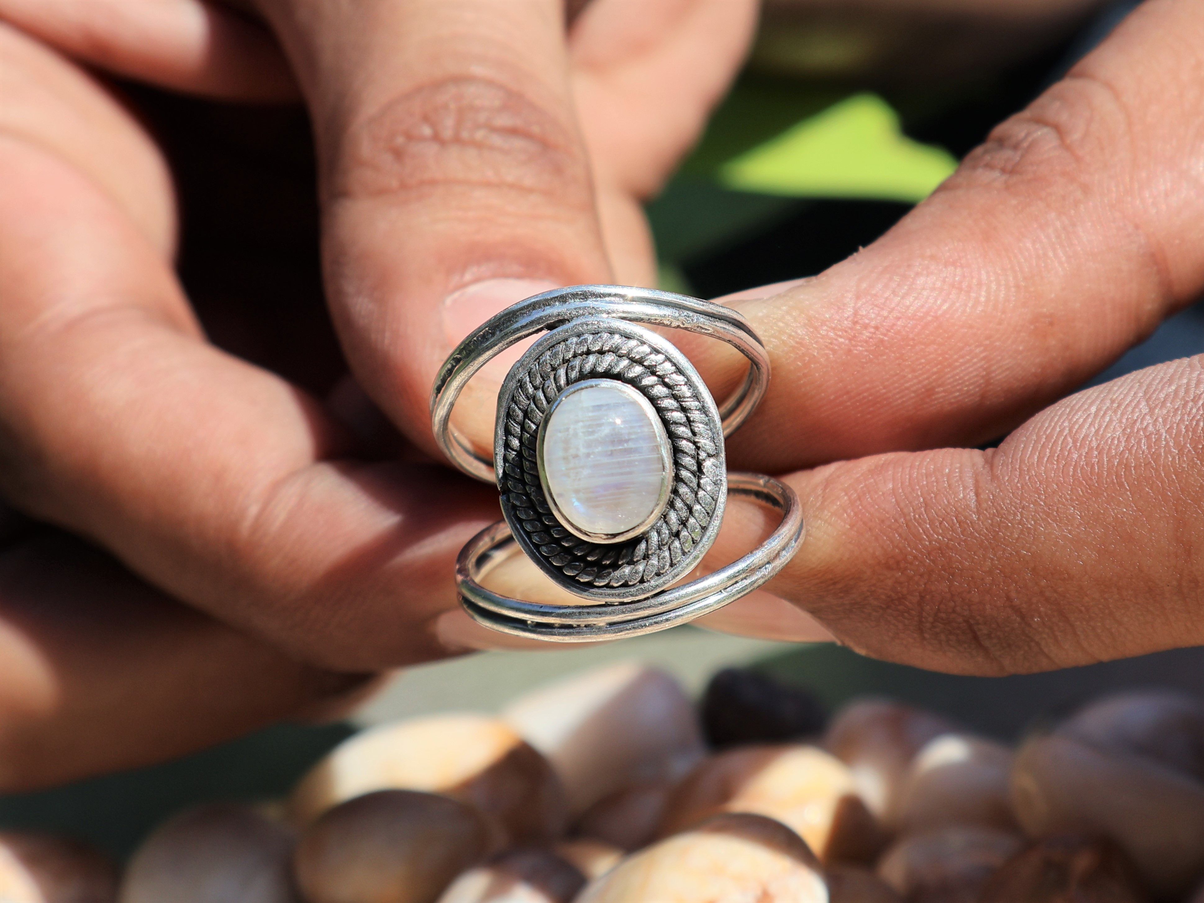 Handmade Moonstone Ring, Sterling Silver Jewelry, Handmade Women Ring Size ONE SIZE - 9 Thumbnail
