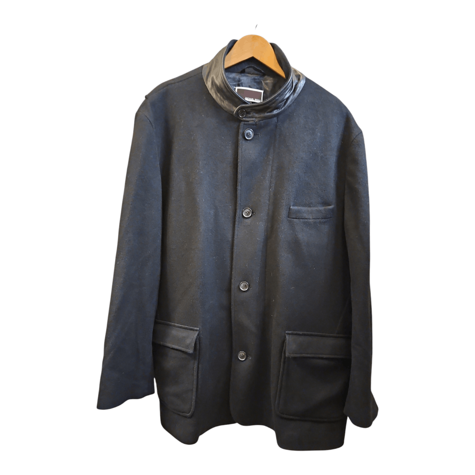 Michael Kors Black Virgin Wool Coat XXL Zip/Button Leather Collar Kors Size US XXL / EU 58 / 5 - 9 Thumbnail