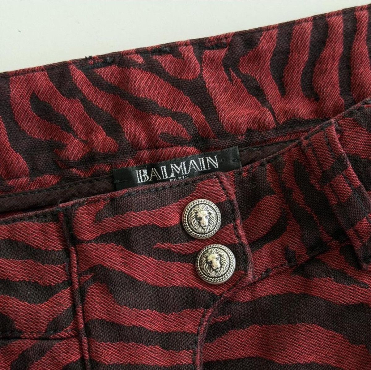 Balmain Balmain Decarnin Era Zebra Biker Jeans Red Size 40 Size 30" / US 8 / IT 44 - 3 Thumbnail