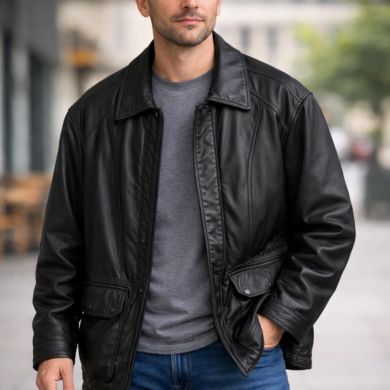 London Fog London Fog Black Leather Jacket Size XL Size US XL / EU 56 / 4 - 1 Thumbnail