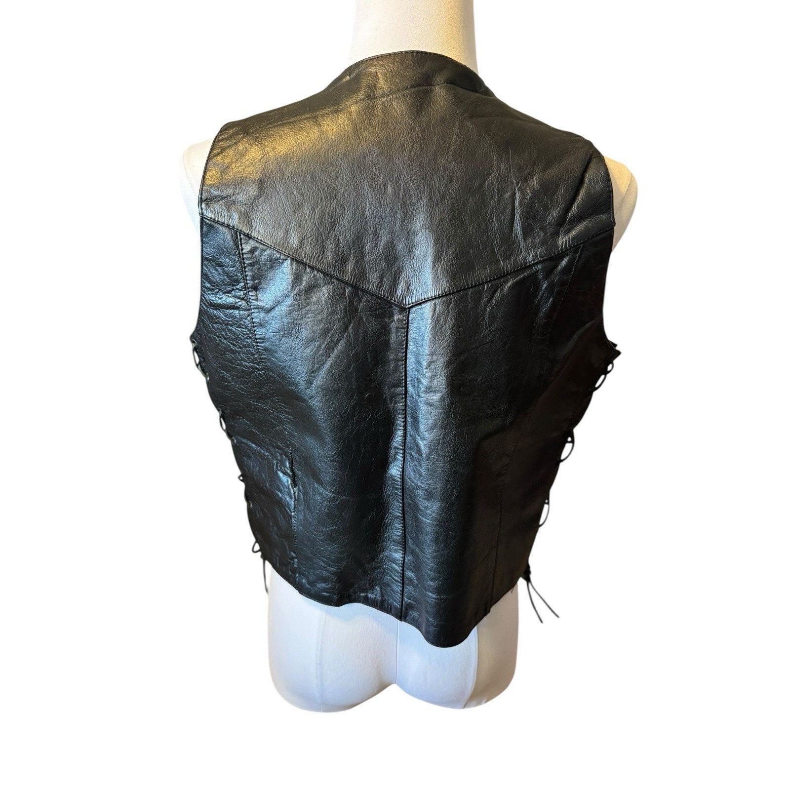 Genuine Leather Vintage Genuine Leather Black Motorcycle Vest Side Lacing Size US XL / EU 56 / 4 - 4 Thumbnail