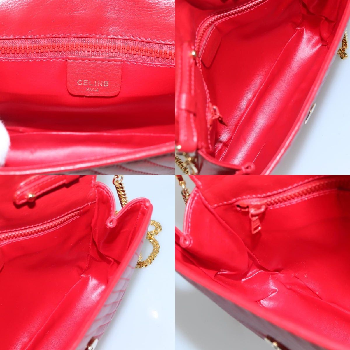 Celine CELINE Chain Shoulder Bag Leather Red Gold Size ONE SIZE - 11 Thumbnail