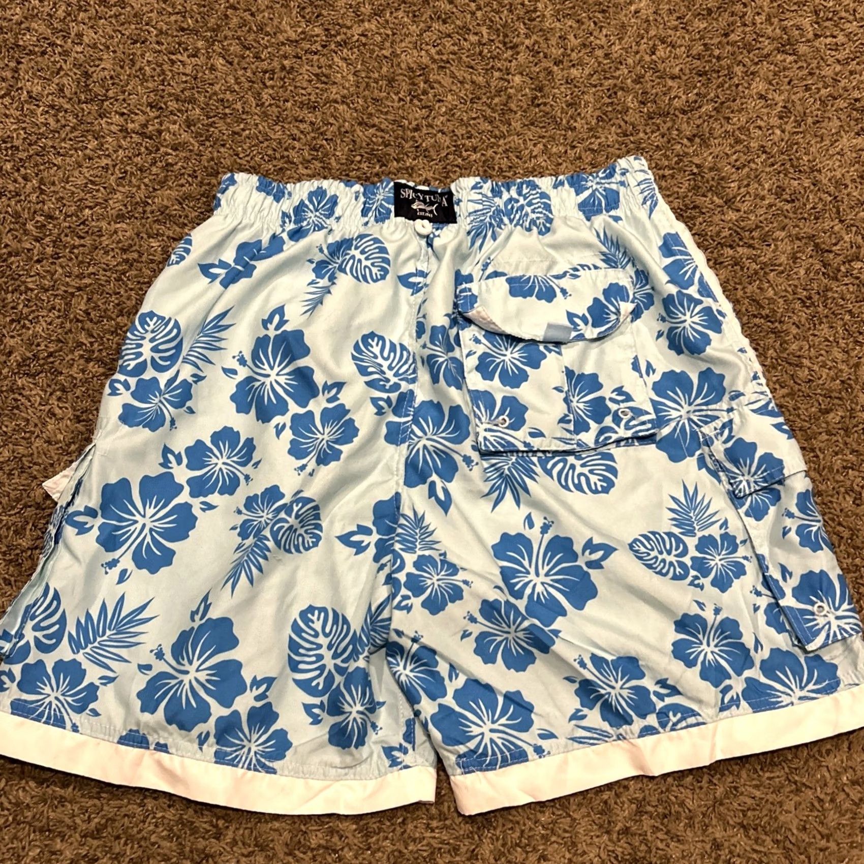 Vintage spicy tuna Shorts Mens M Men Size Board Hawaiian Swim Trunks Blue Size US 31 - 3 Thumbnail