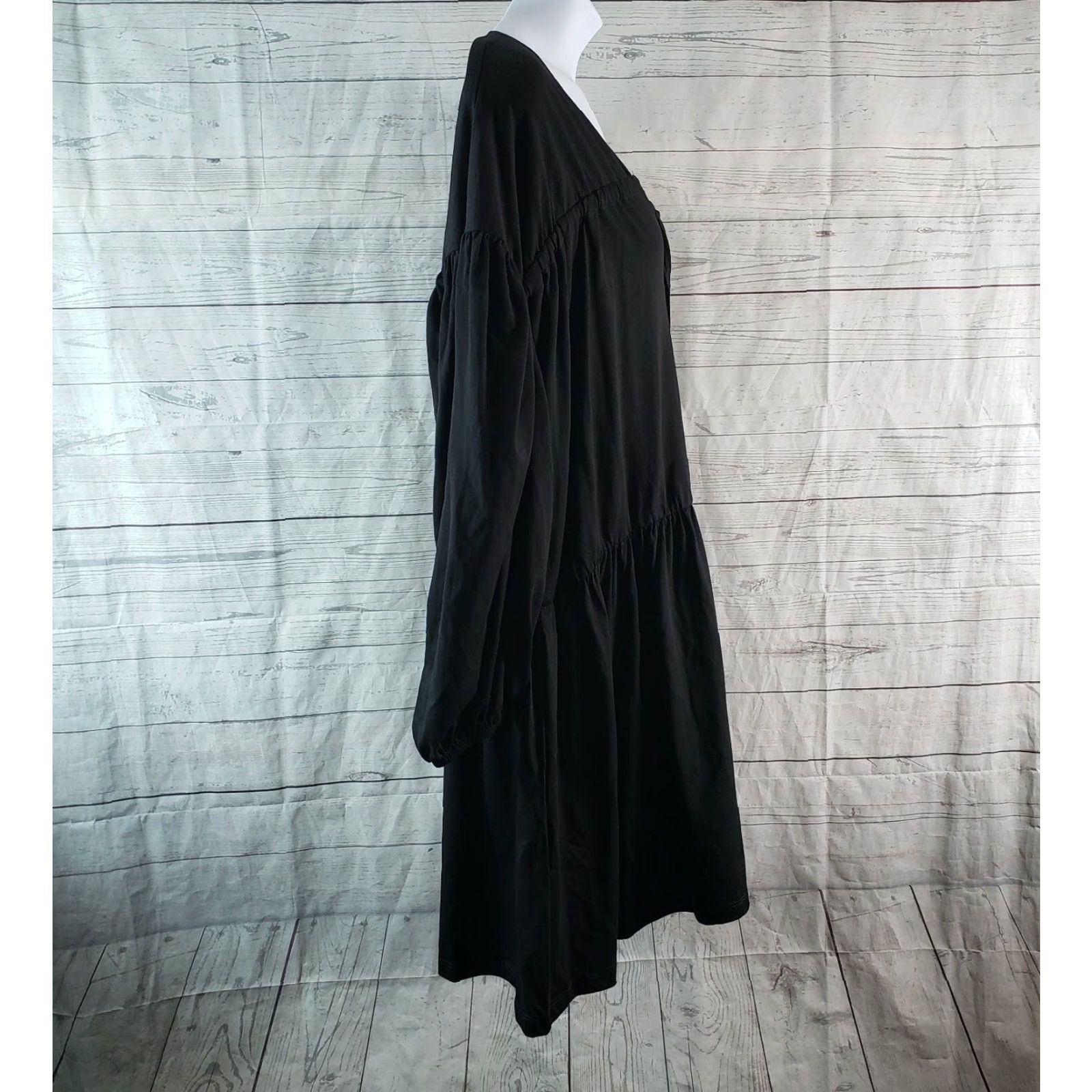 Asos ASOS ASOS Design Womens Dress Solid Black Long Sleeve V-Neck Cotton Size 14 Womens Dress Black Long Sleeve V-Neck Cotton 14 Size XL / US 12-14 / IT 48-50 - 3 Thumbnail