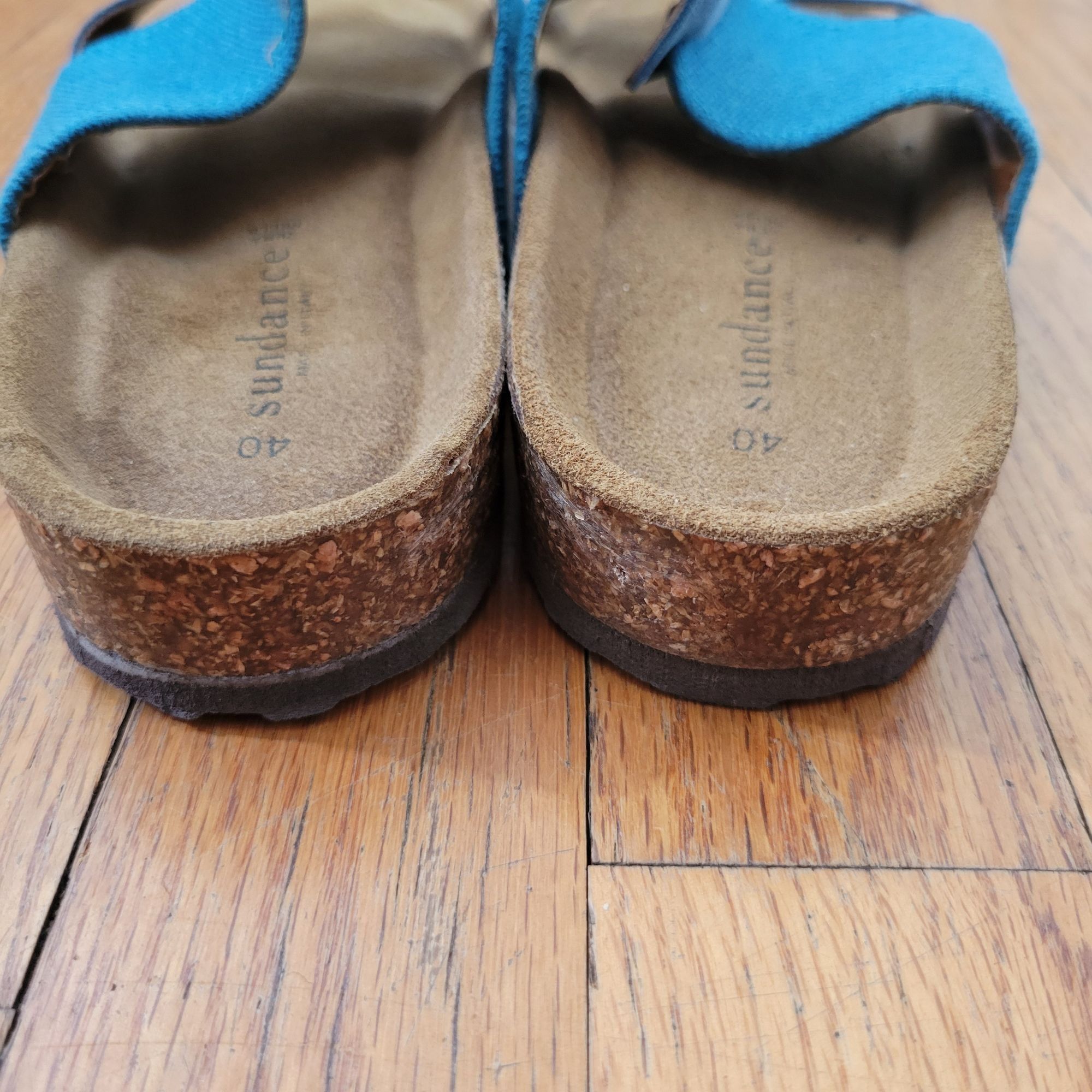 Vintage Sundance 9 9.5 Blue Leather Canvas Sandals Cork Insole 40 Op Size US 10 / IT 40 - 7 Thumbnail