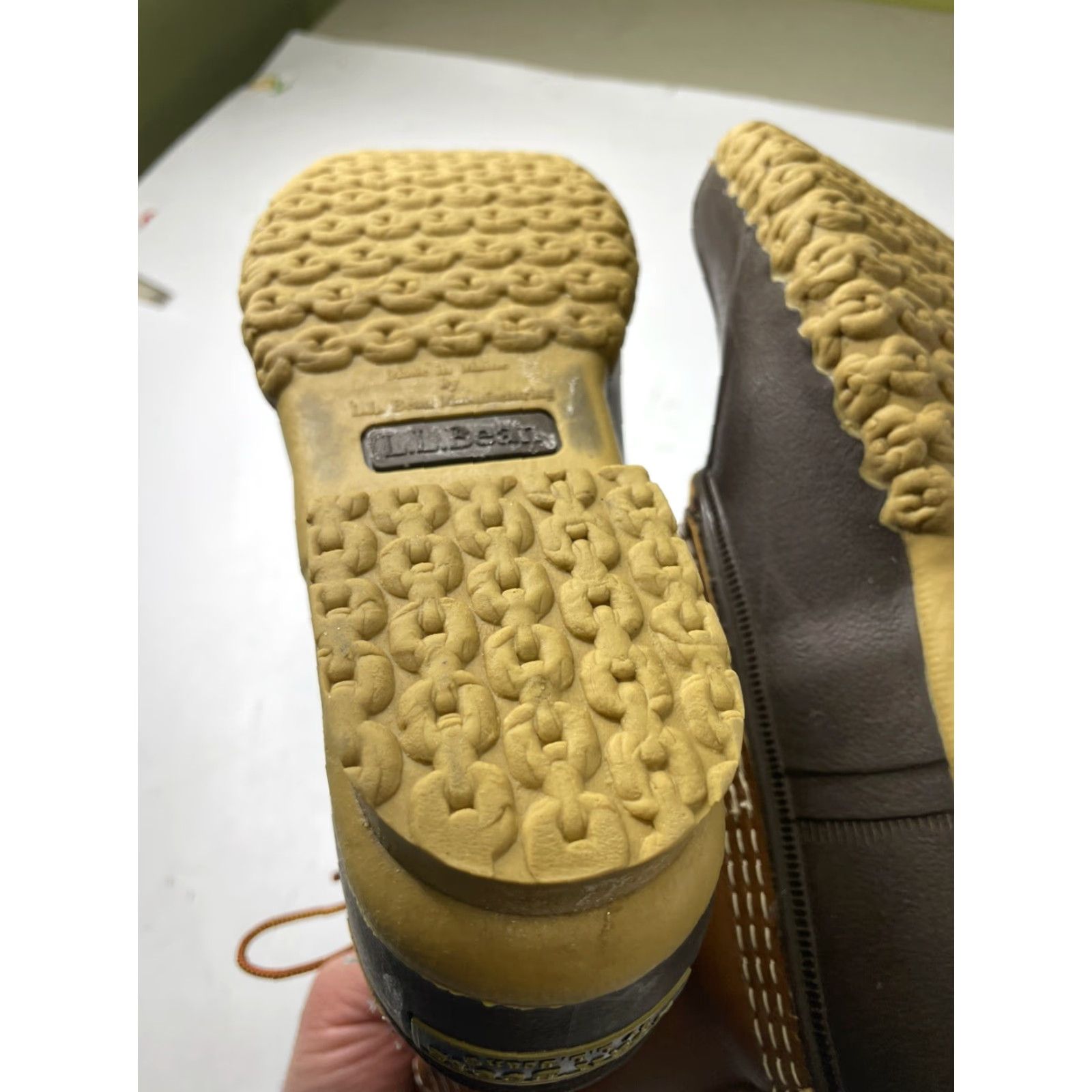Vintage LL Bean Boots Women's 7M Tan Brown Leather L.L.Bean Bean Boots Duck Rain Boot Lace Up M Rubber Block Heel Flat Hunting Size US 7 / IT 37 - 7 Thumbnail