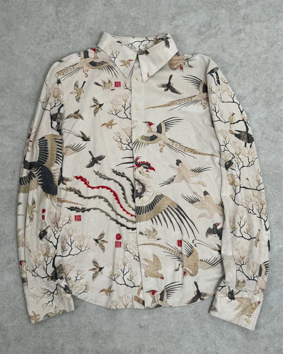 Roberto Cavalli AW2003 Cavalli Asian Fantasy World Bird Cream Shirt Size US M / EU 48-50 / 2 - 1 Thumbnail
