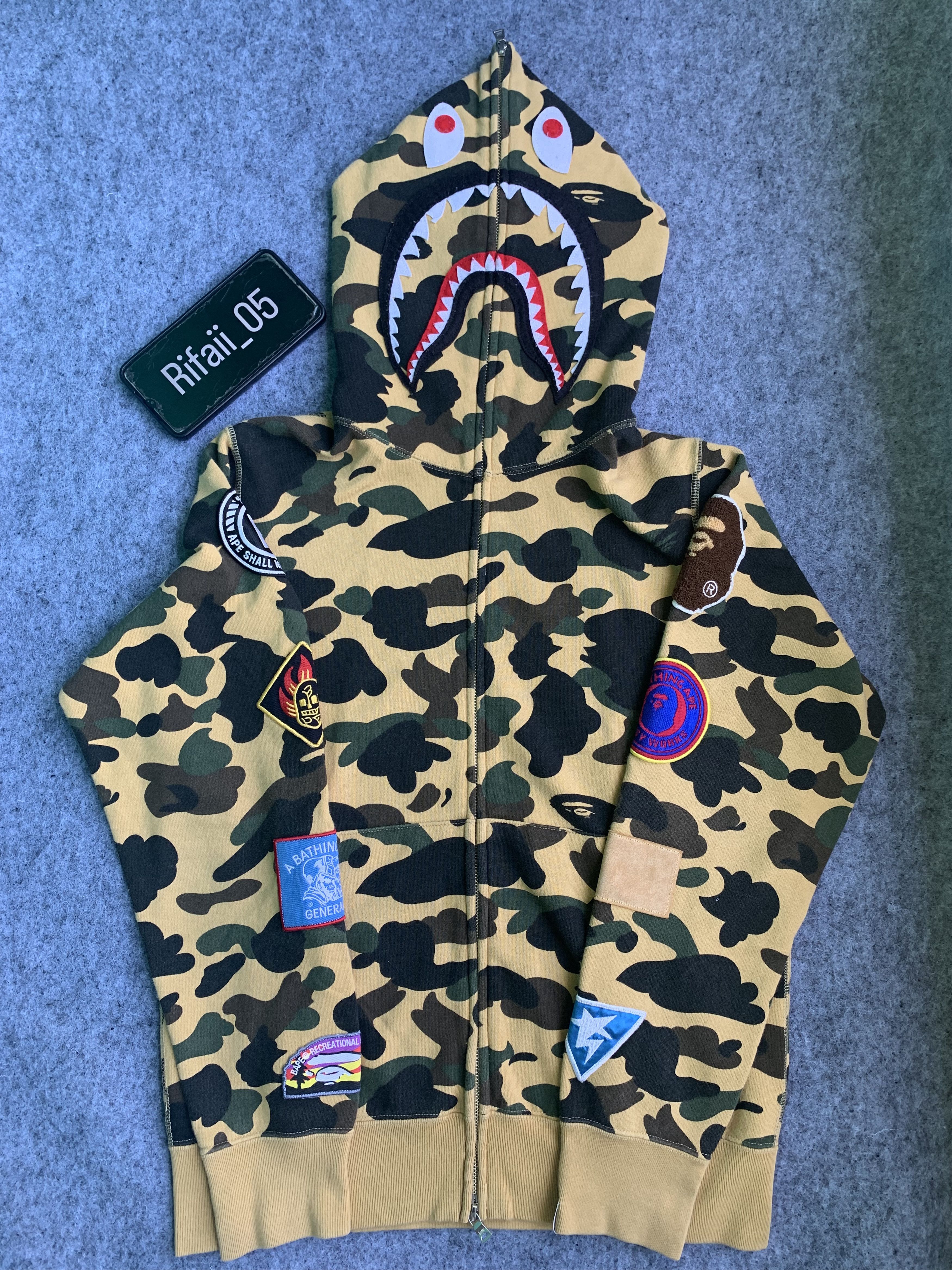 Patched shark full outlet zip hoodie