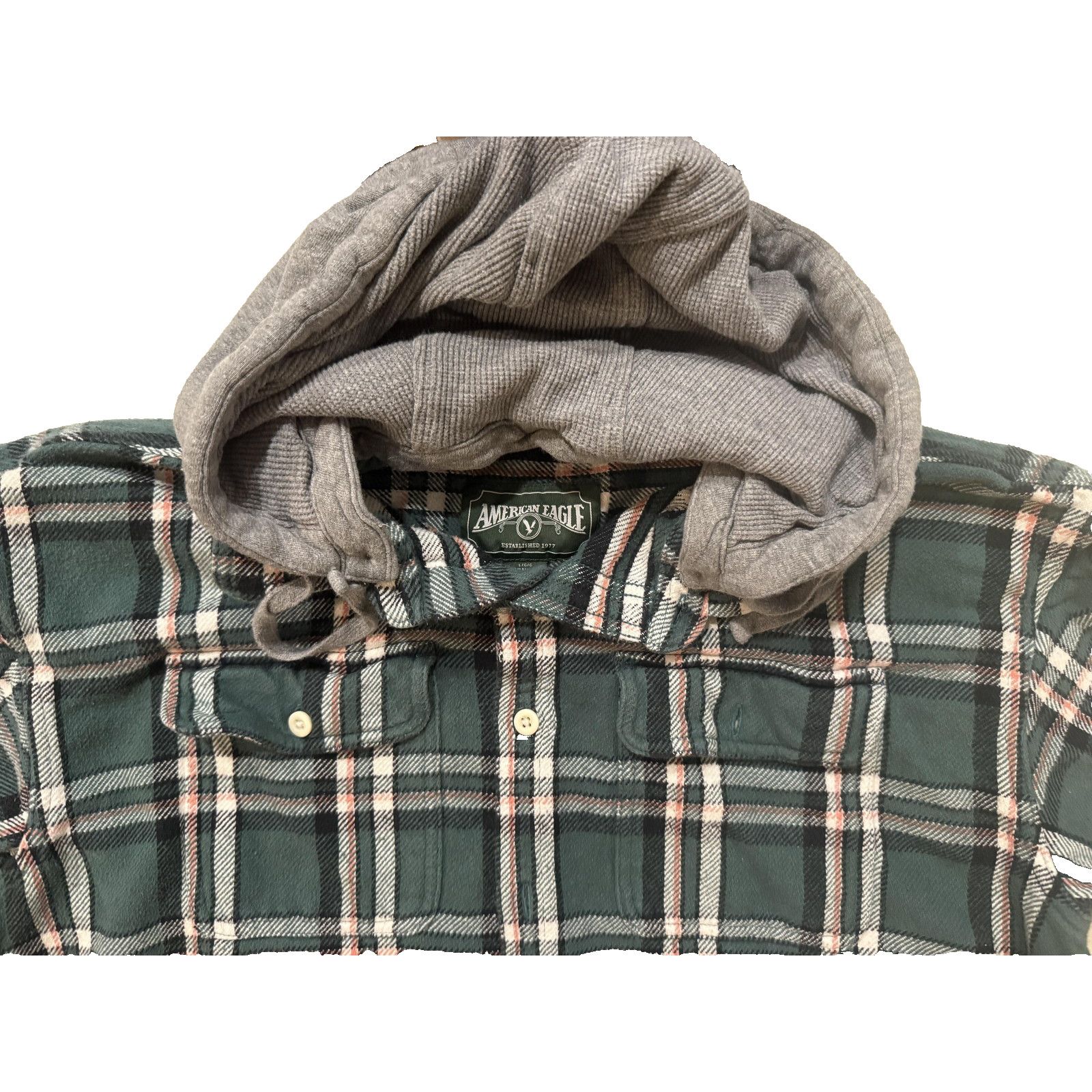 American Eagle Outfitters American Eagle Mens LG Flannel Hoodie Shirt Plaid Hooded Y2K Size US L / EU 52-54 / 3 - 3 Thumbnail