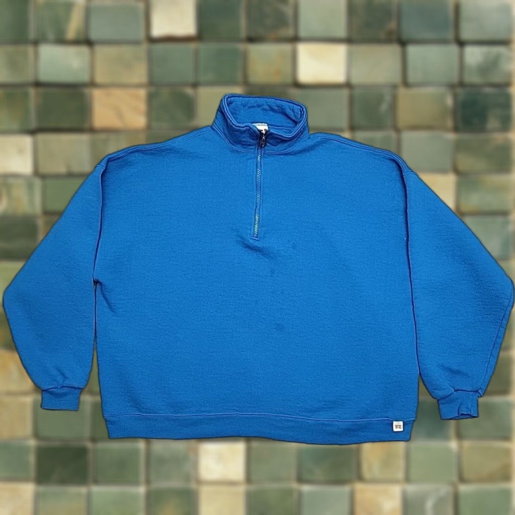 Russell Athletic VTG Russell Sweatshirt Mens XL Blue 1/4 Zip Cropped Made in USA Y2K Russell Athletic Sweatshirt MTG 90s USA American Mens XL Blue Size US XL / EU 56 / 4 - 1 Thumbnail