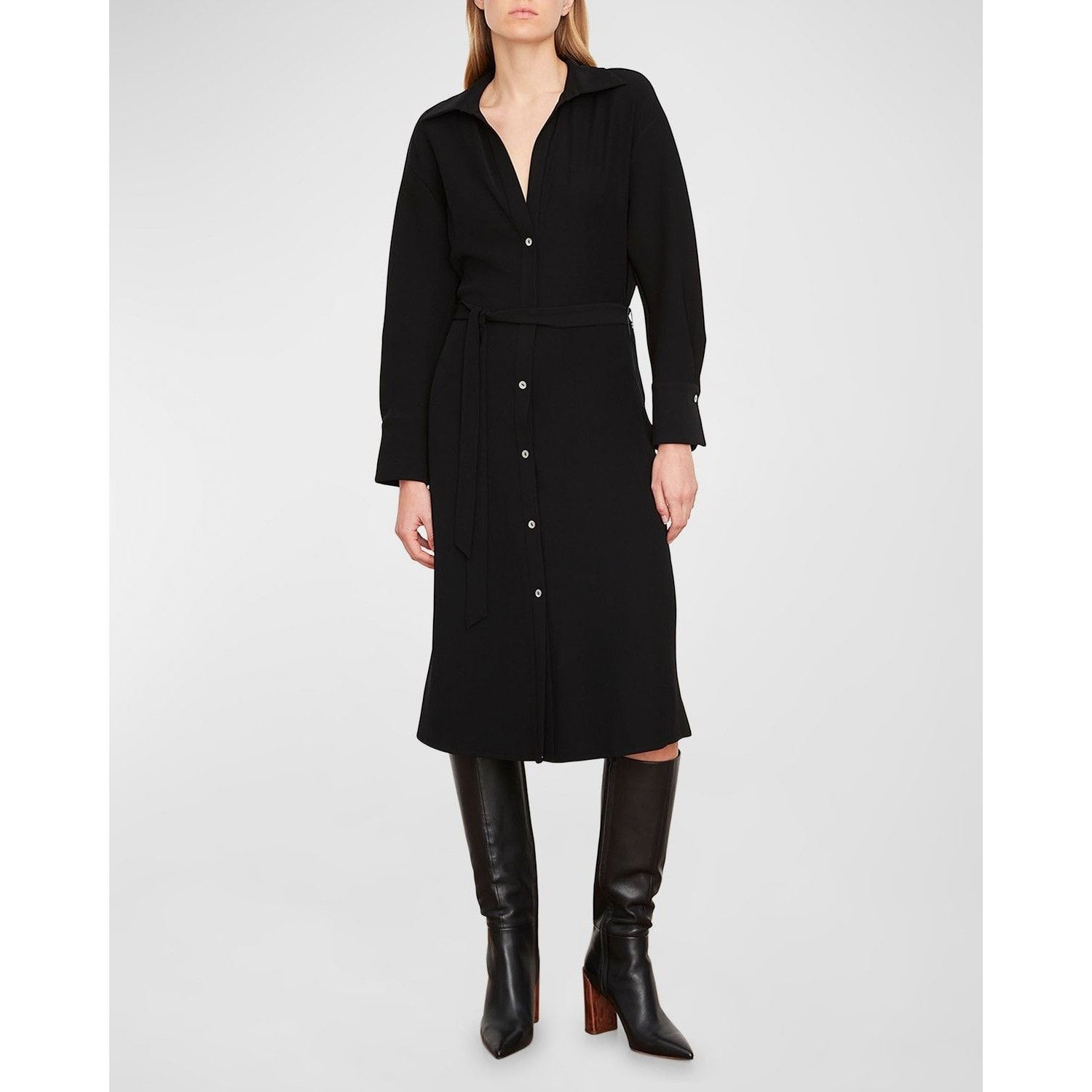 Vince Vince Black Button-Front Midi Dress Belted Waist Collared Ne Size XXS / US 00 / IT 34 - 1 Thumbnail