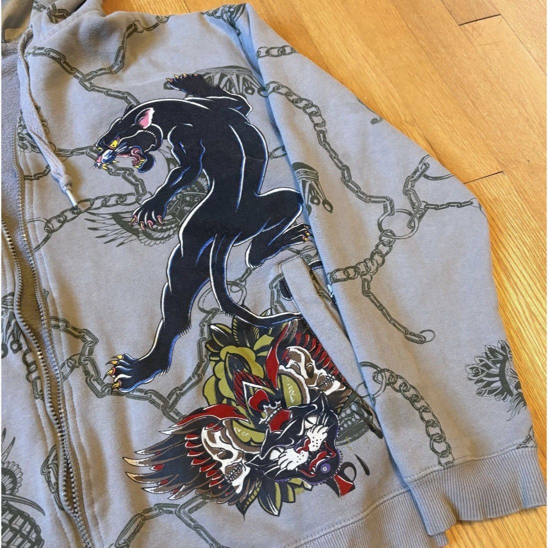 Christian Audigier Christian Audigier Graphic Panther AOP Full Zip Hoodie Gray Size US L / EU 52-54 / 3 - 3 Thumbnail
