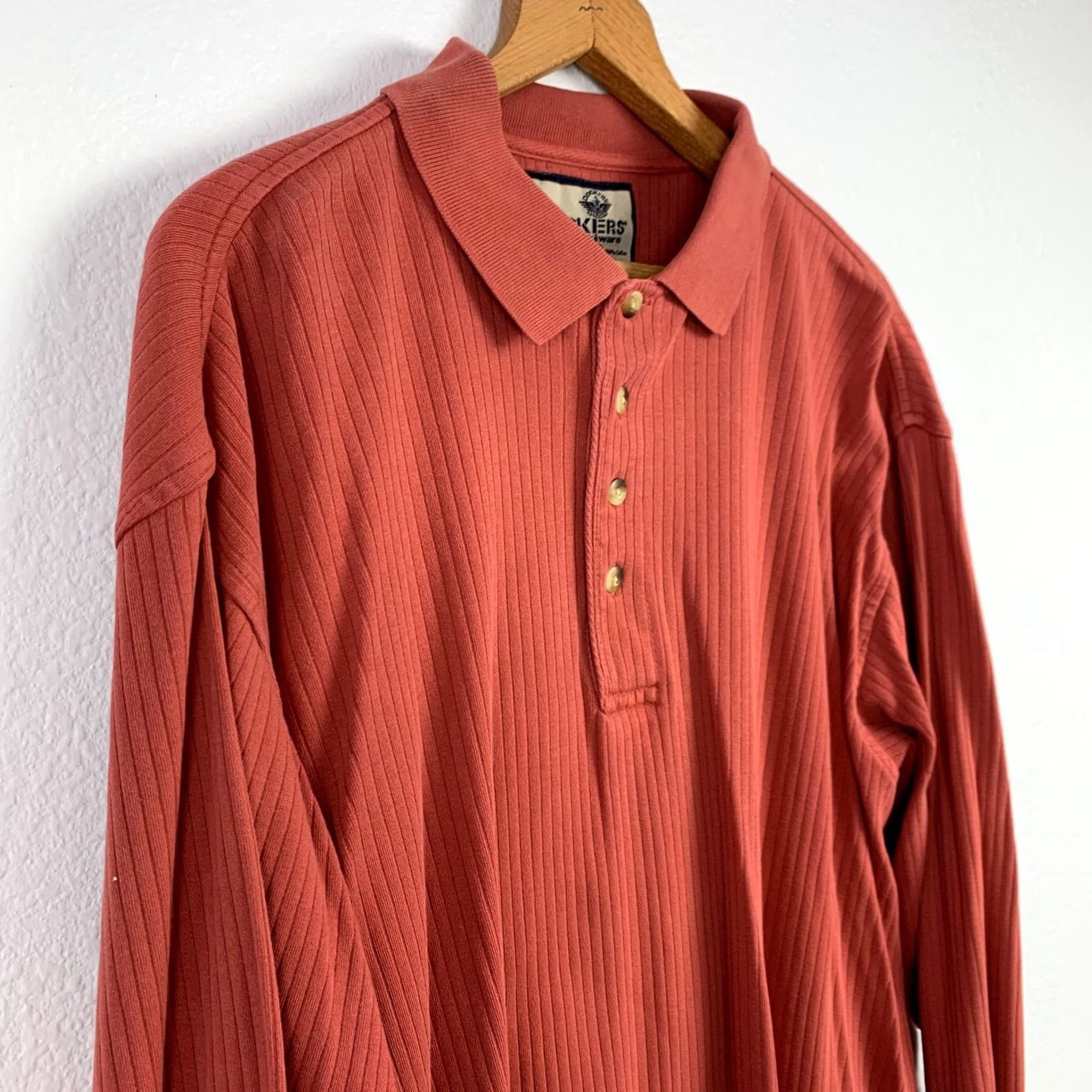 Dockers VINTAGE Dockers Polo Shirt Long Sleeve Orange 90s Khakiware Ribbed Large Mens Size US L / EU 52-54 / 3 - 3 Thumbnail