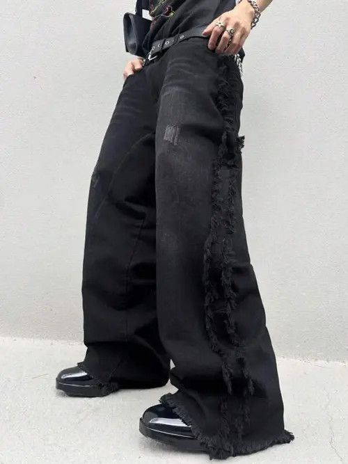 パンツ opium baggy denim costom pants Y2K Baggy Black Opium Pocket Jeans Gothic Pants Oversized