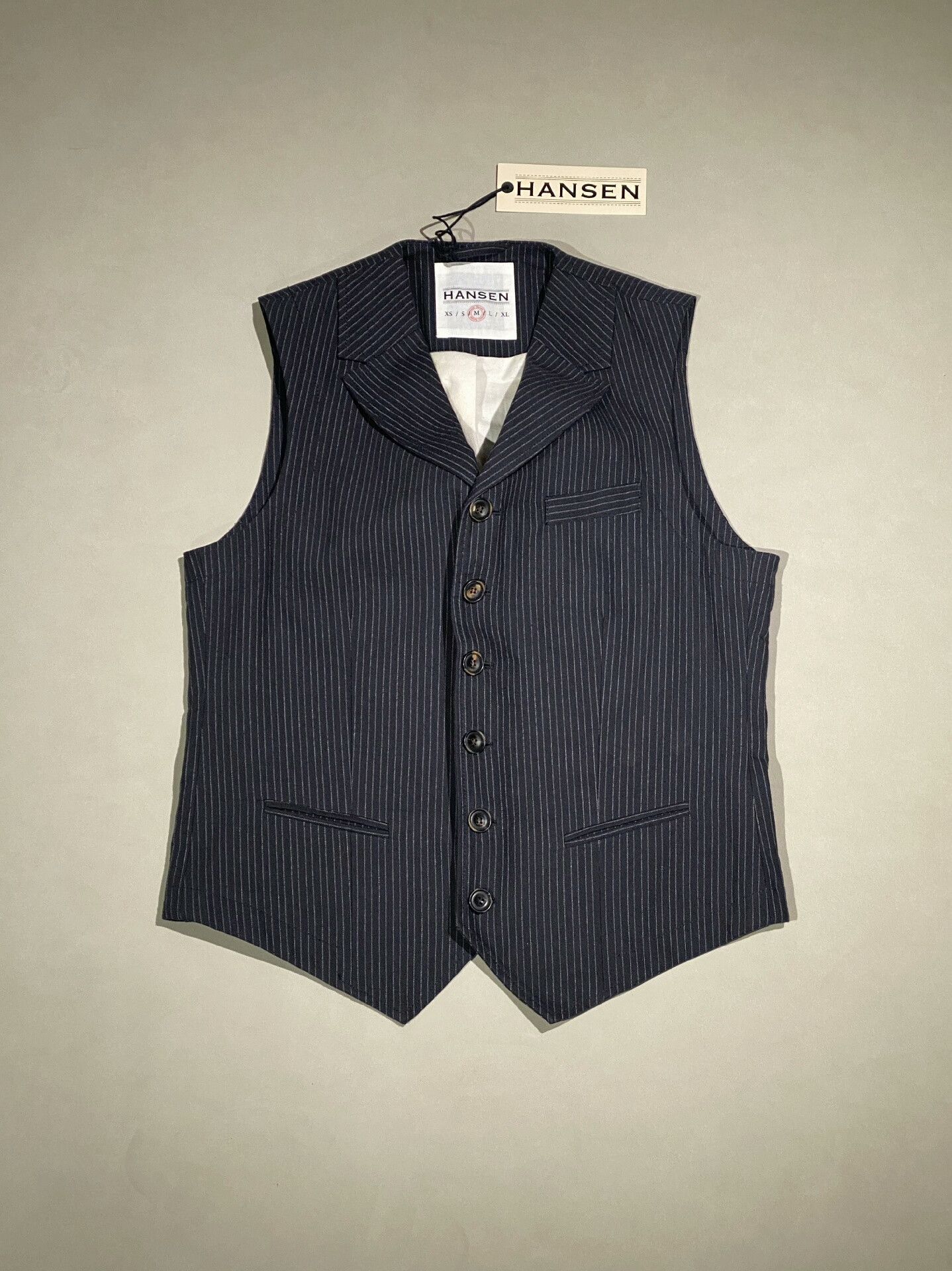 HANSEN Garments HANSEN Blue-Black Striped Lapel Vest Size US M / EU 48-50 / 2 - 1 Thumbnail
