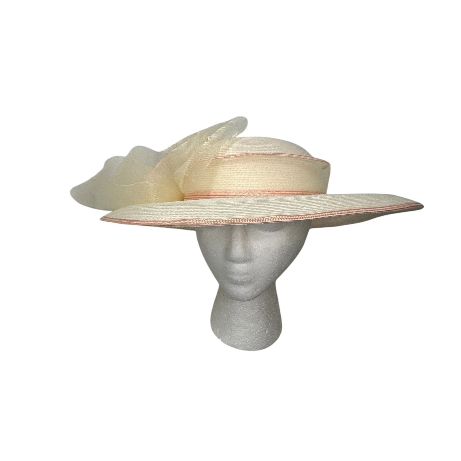 Vintage Vintage Mr. Hi's Ivory Peach Wide Brimmed Church Derby Hat Size ONE SIZE - 2 Thumbnail