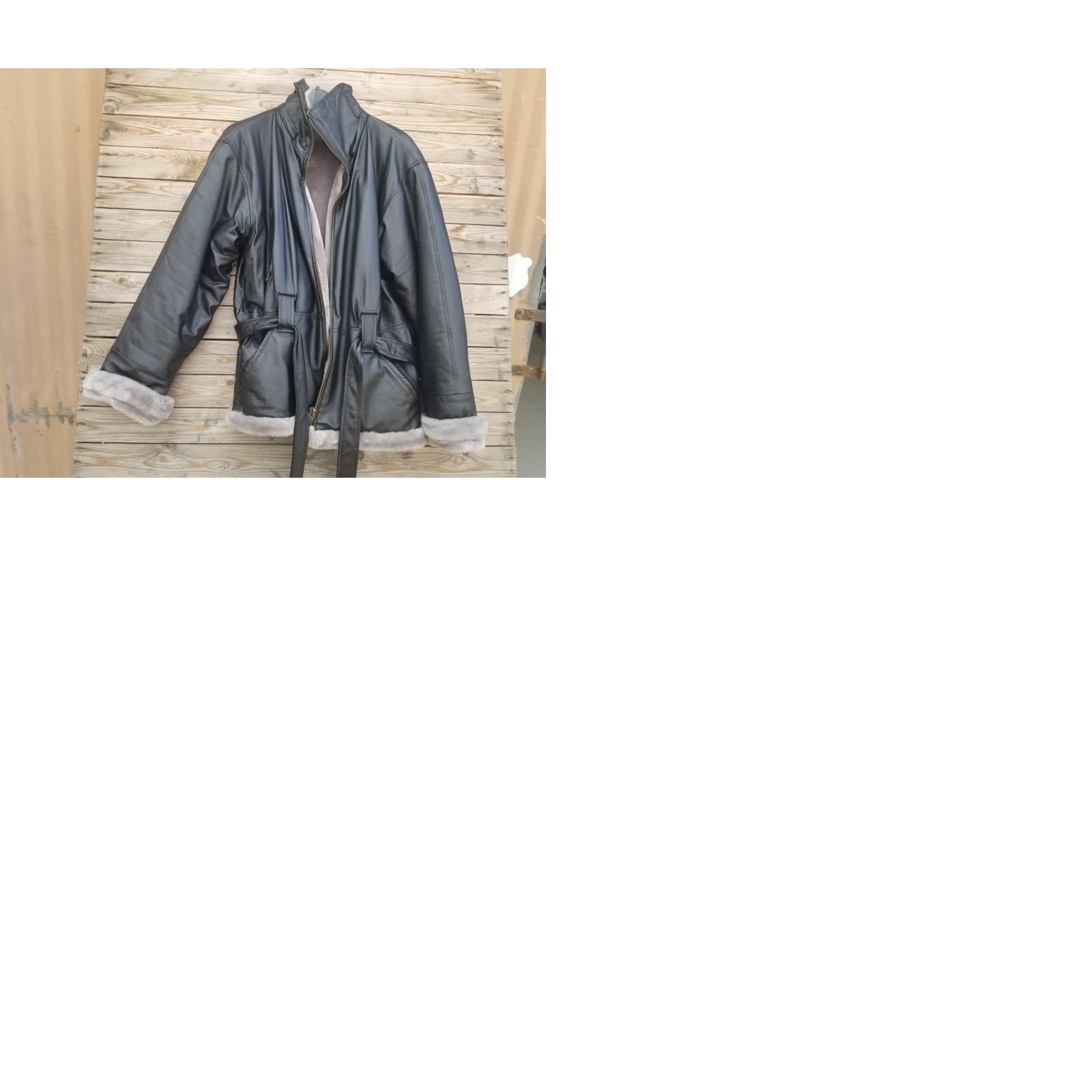 Vintage VINTAGE Wilda Leather Coat Jacket Black Gray Faux Fur Lined Zip Front Belted Collared Mid-Length Womens S Coat & Jacket Mix City Classic Size S / US 4 / IT 40 - 9 Thumbnail