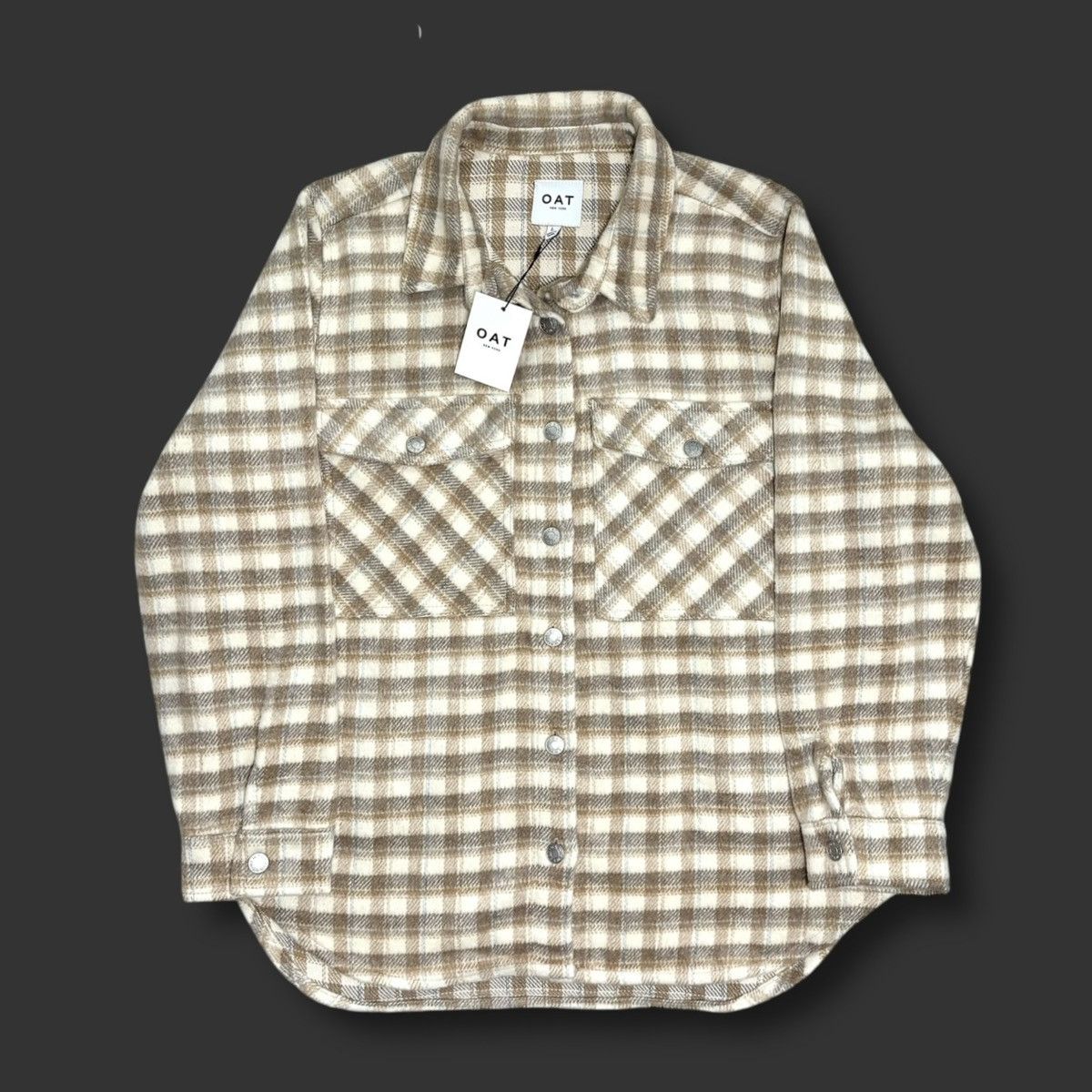 Other Oat NY Women’s Warm Plaid Pattern Tan White Shaket Sz L Size L / US 10 / IT 46 - 5 Thumbnail