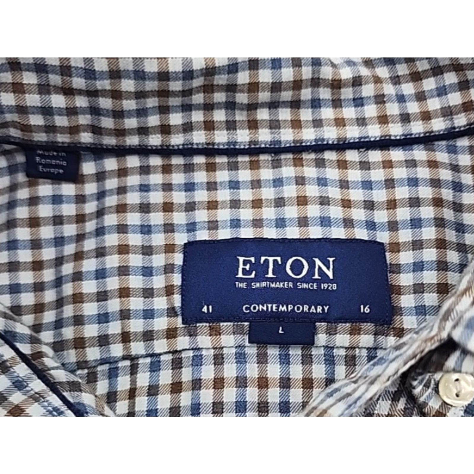 Eton ETON Dress Shirt Mens 16-41 Large Long Sleeve Button Up Plaid Business Casual Shirt Size US L / EU 52-54 / 3 - 5 Thumbnail